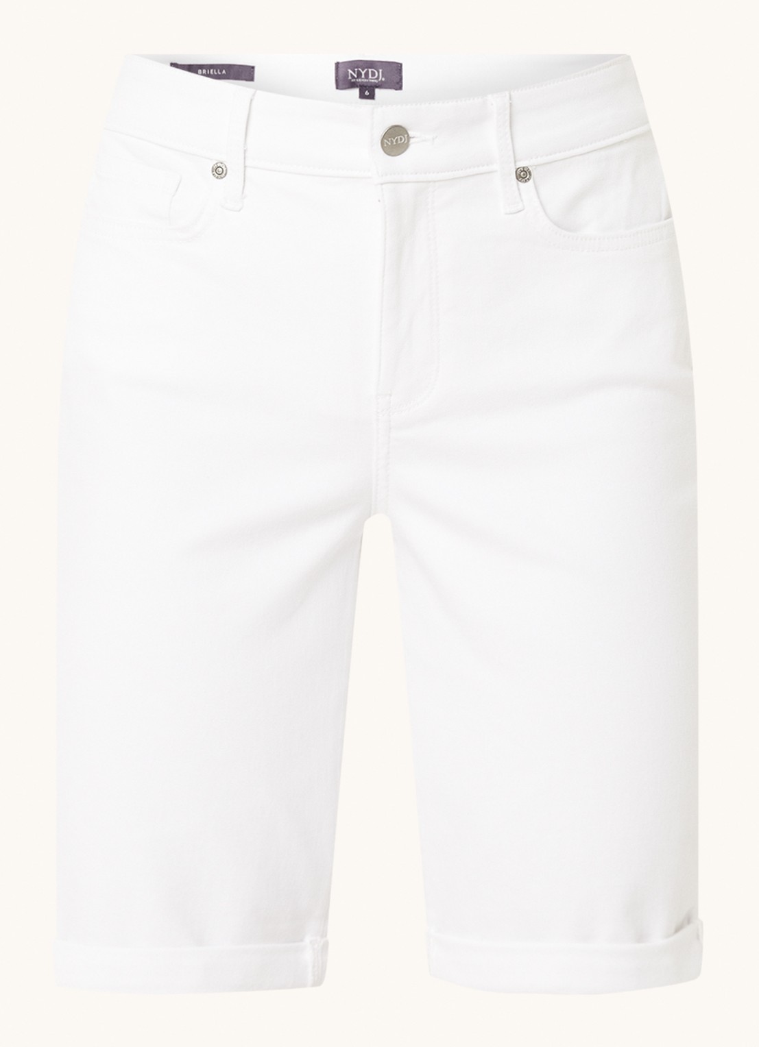 NYDJ Briella mid waist straight fit korte broek met stretch - voorkant 3 wit