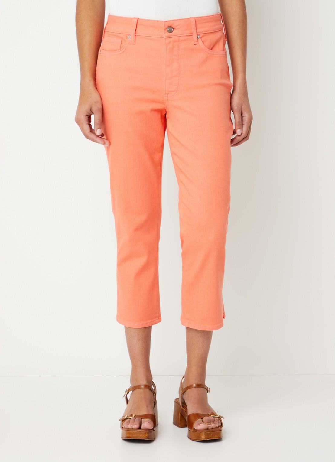 NYDJ Chloe mid waist skinny fit capri broek met gekleurde wassing - detail oranjerood