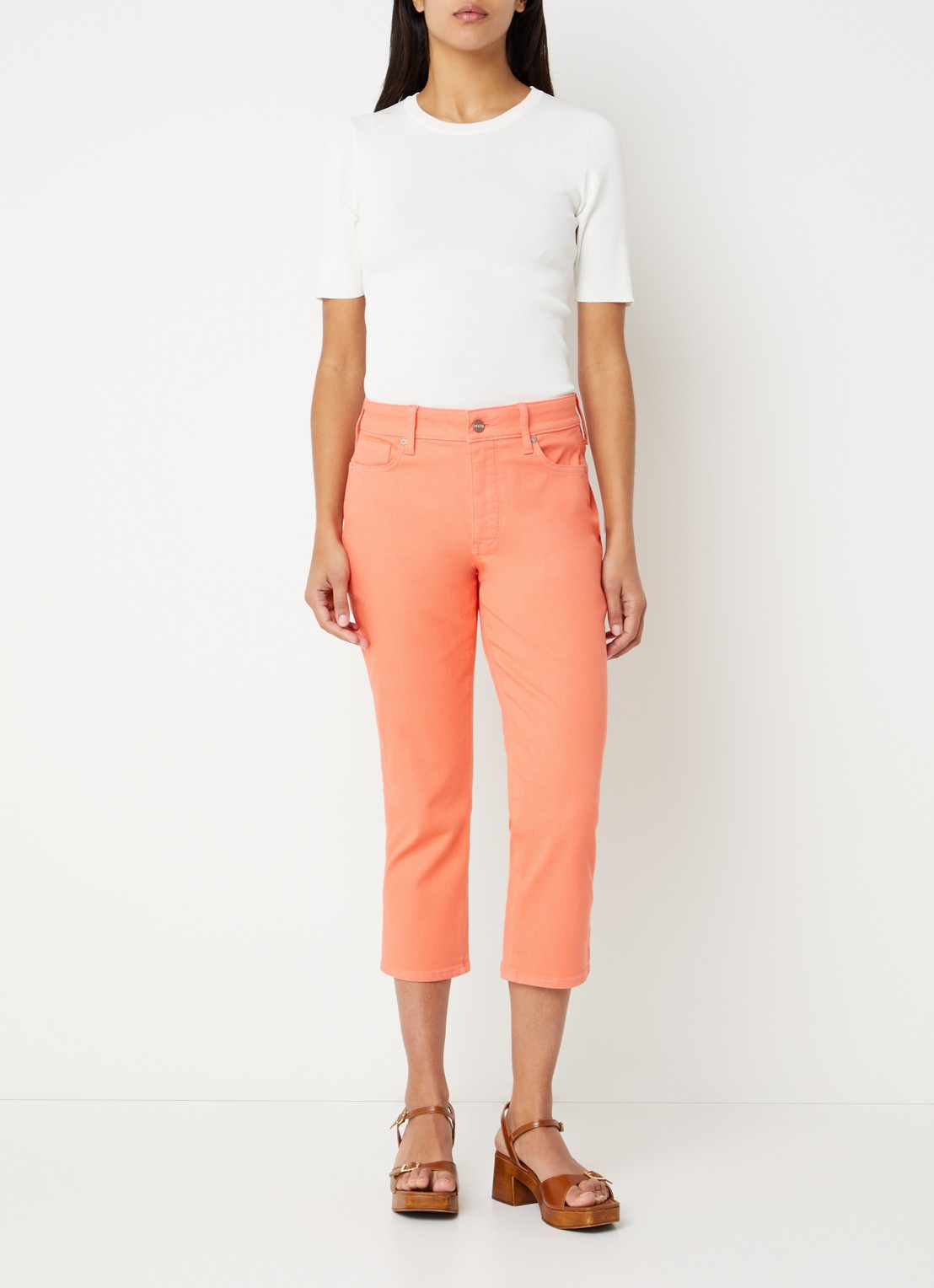 NYDJ Chloe mid waist skinny fit capri broek met gekleurde wassing - voorkant 5 oranjerood