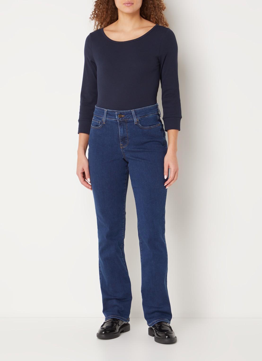 NYDJ Ellison high waist straight leg jeans met stretch - voorkant 3 donkerblauw