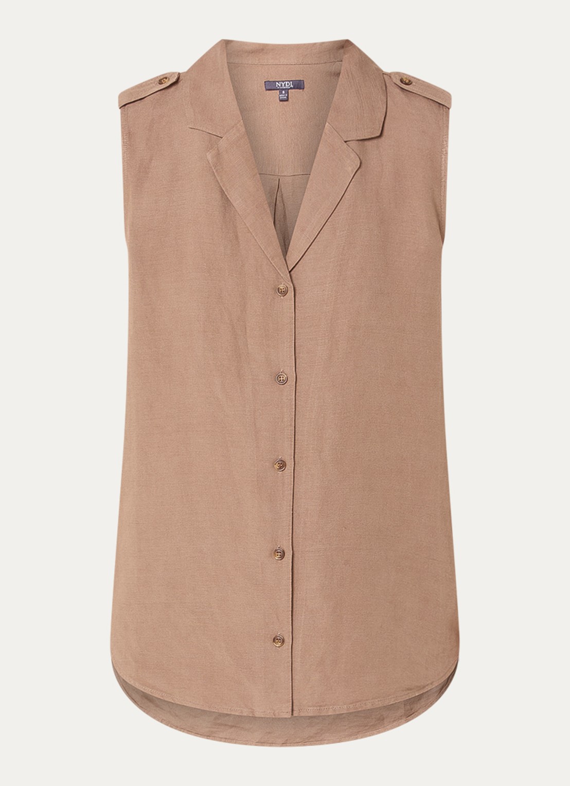 NYDJ Gabrielle mouwloze blouse in linnenblend - voorkant 2 camel