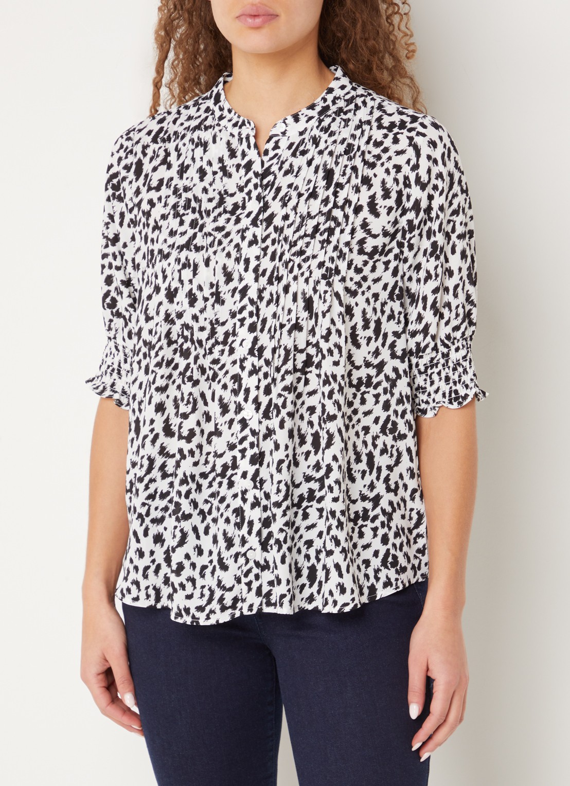 NYDJ Gato blouse met print en pofmouw - detail zwart
