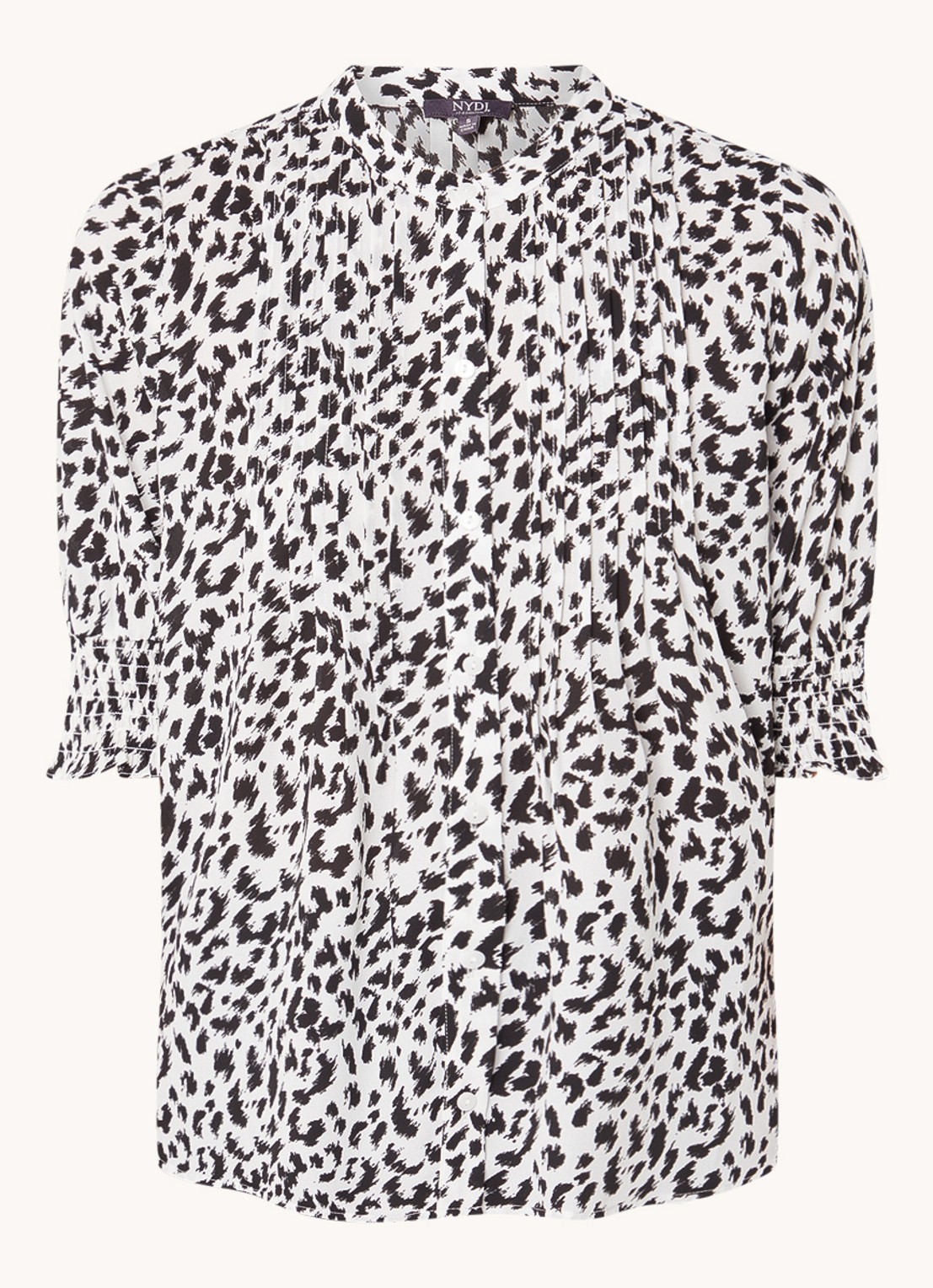 NYDJ Gato blouse met print en pofmouw - voorkant 4 zwart