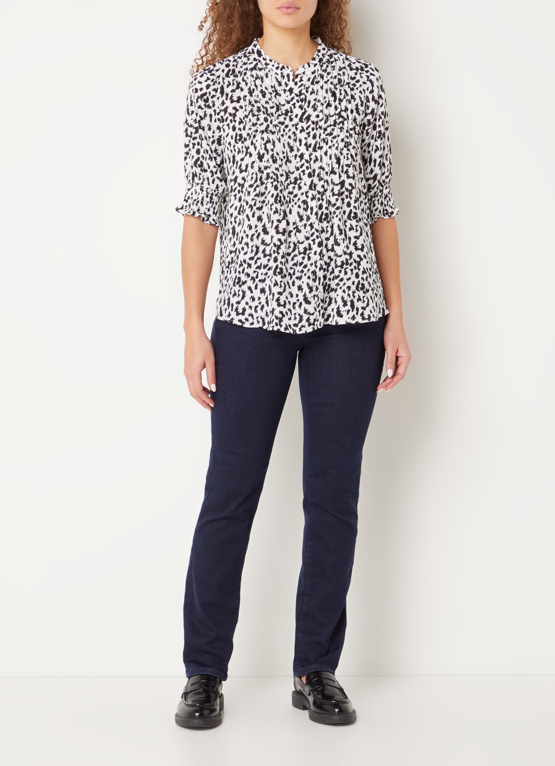 NYDJ Gato blouse met print en pofmouw - voorkant 5 zwart