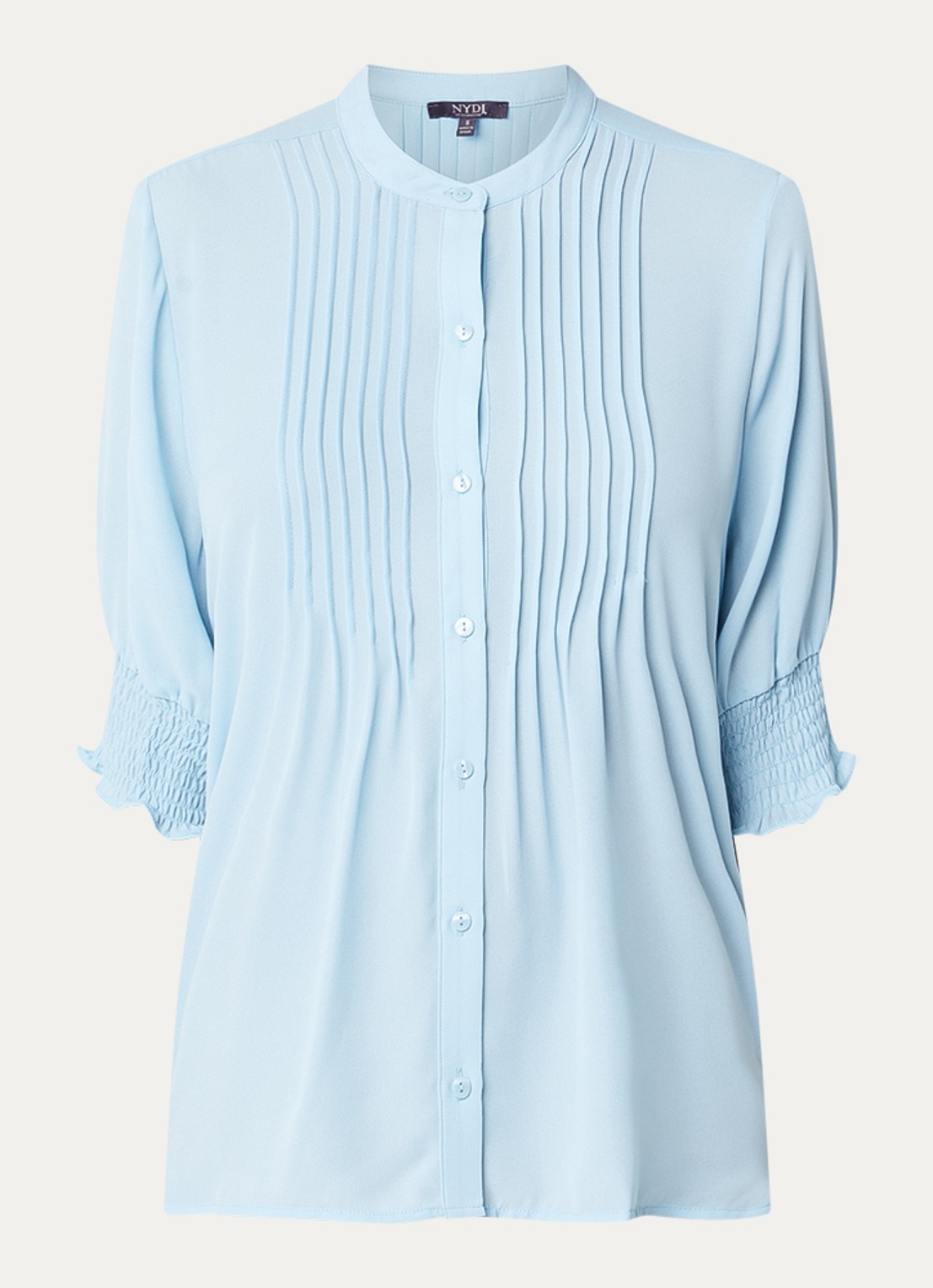 NYDJ Gato blouse met print en pofmouw - voorkant 2 lichtblauw