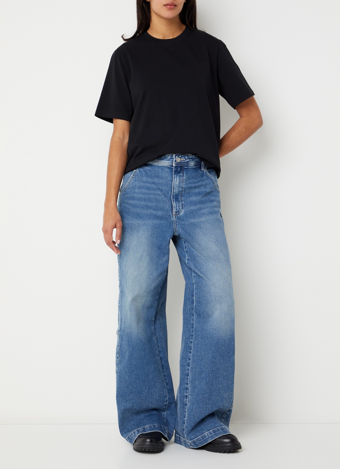 NYDJ Gracie high waist wide leg jeans met lichte wassing - voorkant 3 indigo