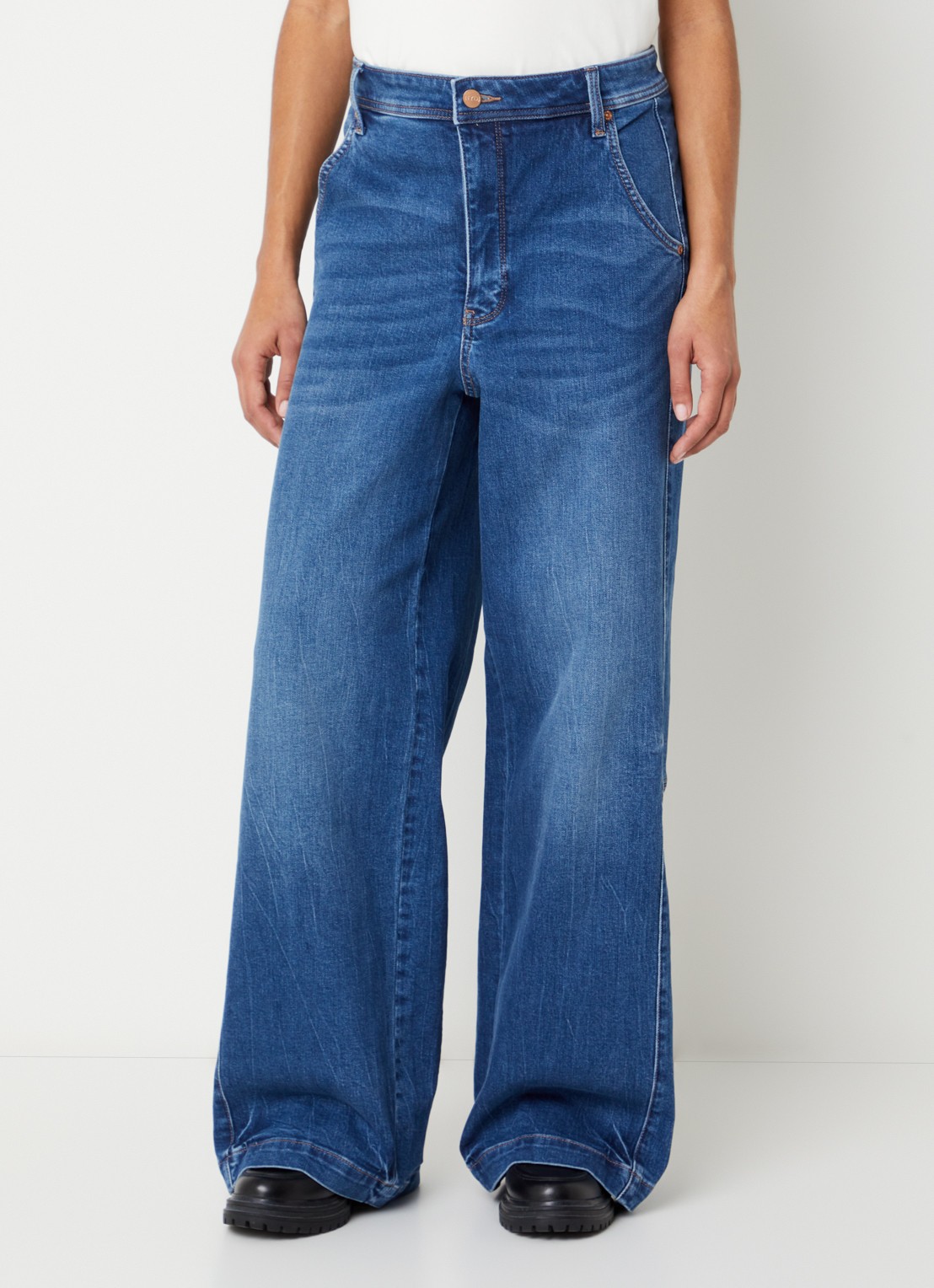 NYDJ Gracie high waist wide leg jeans met lichte wassing - detail zwart