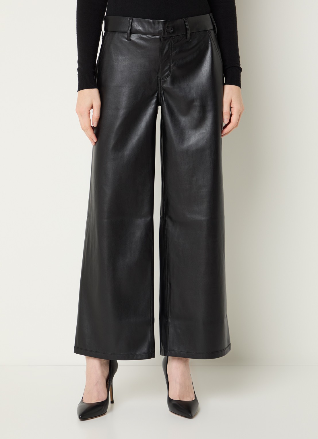 NYDJ High waist wide fit broek van imitatieleer - detail 2 zwart