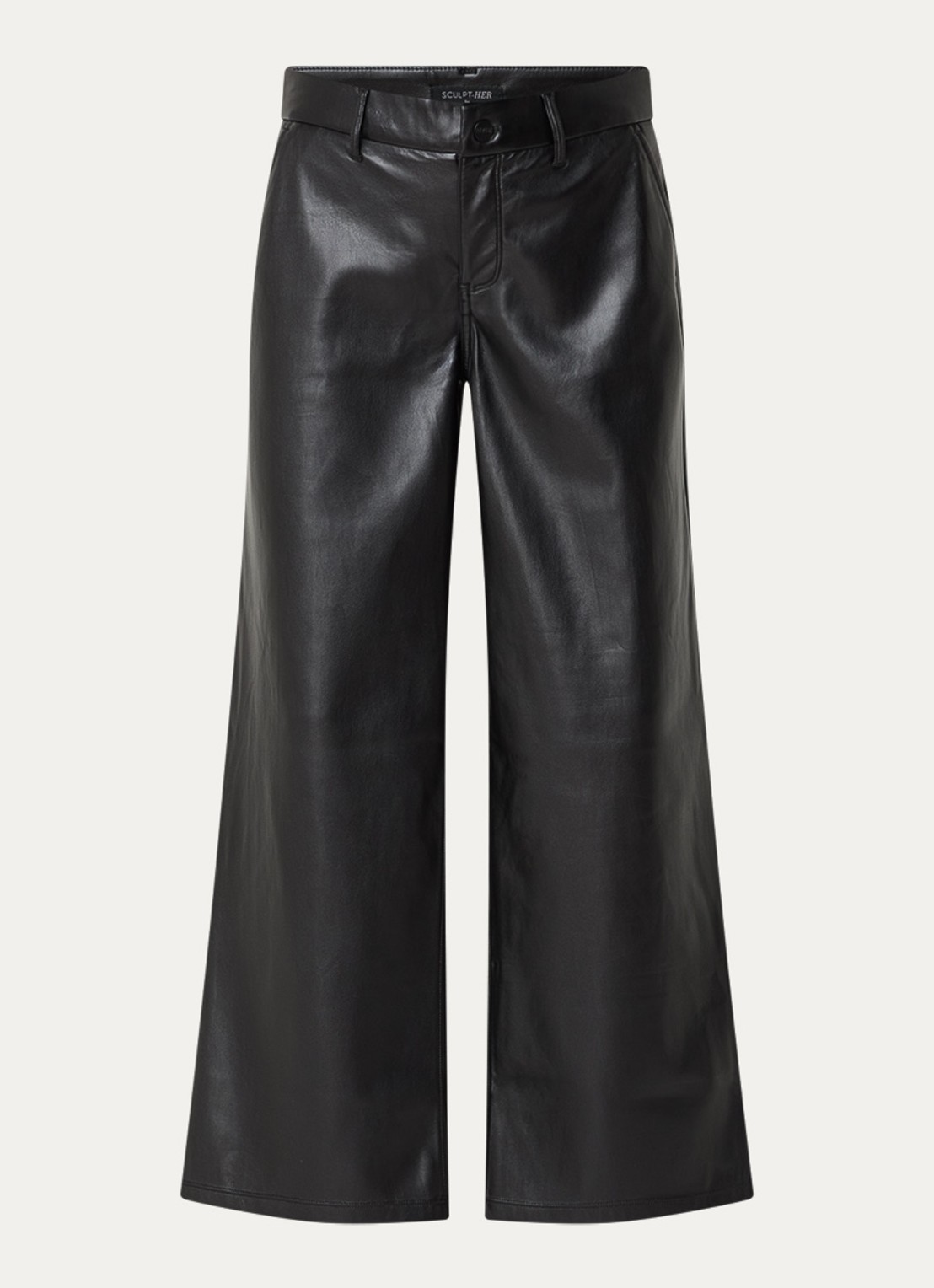 NYDJ High waist wide fit broek van imitatieleer - voorkant 3 zwart