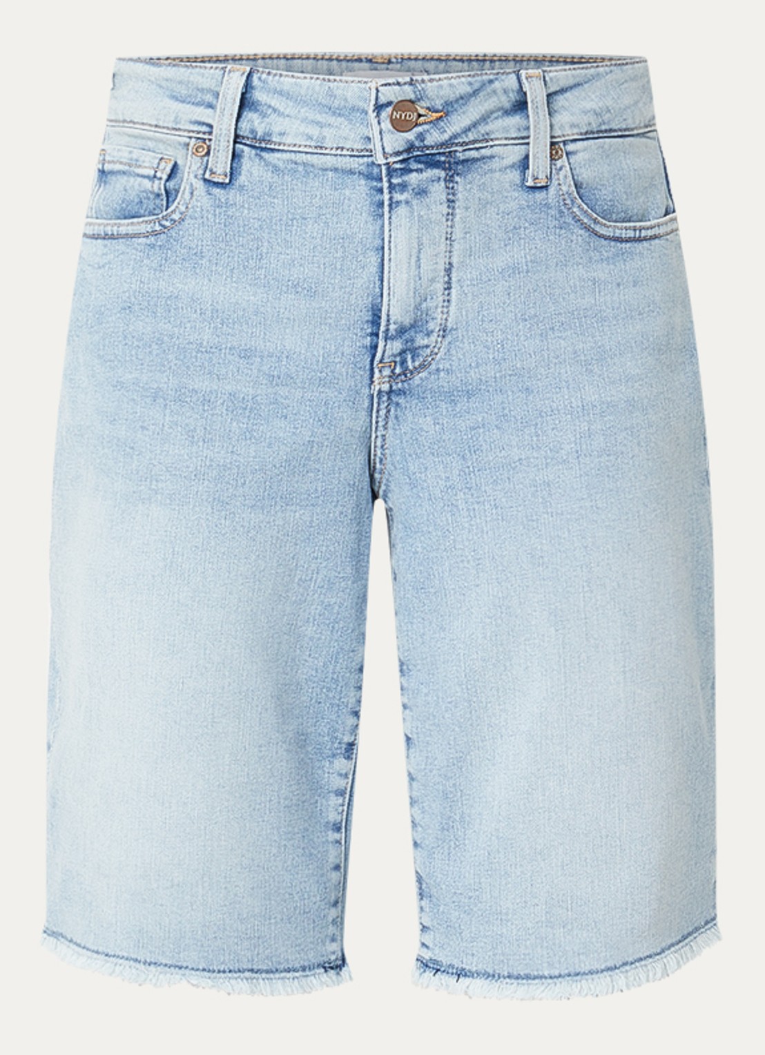 NYDJ Lilly mid waist straight fit korte broek van denim - voorkant grijs