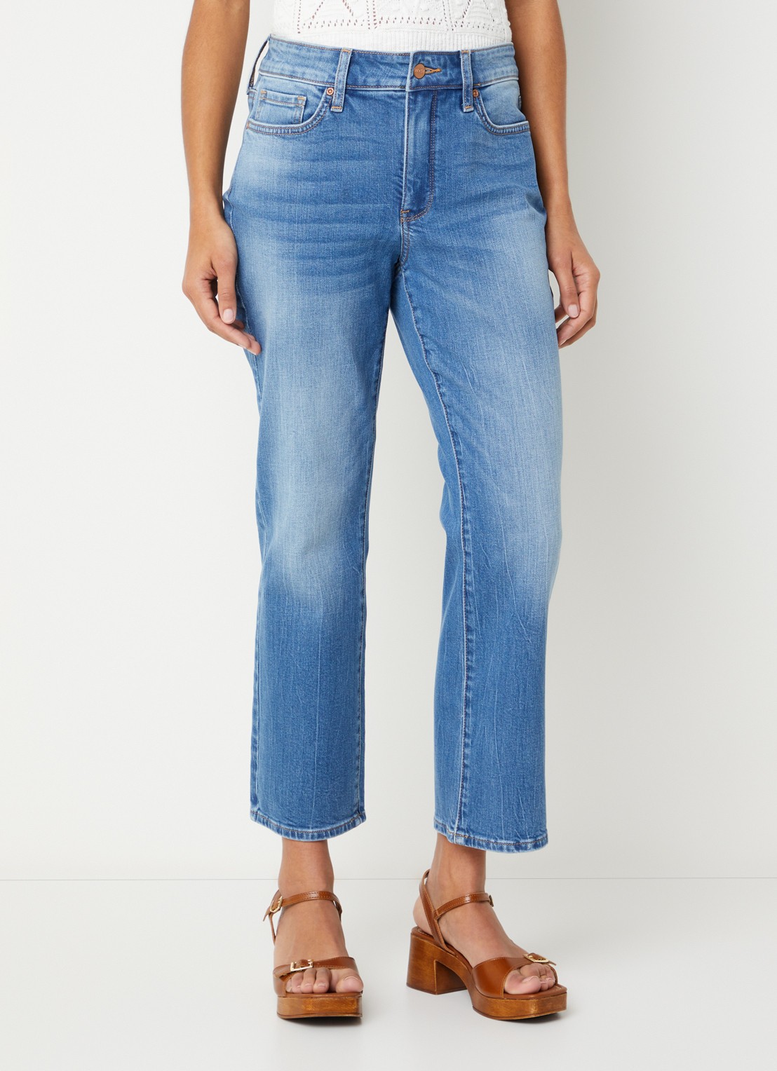 NYDJ Mailyn mid waist straight fit jeans met gekleurde wassing - detail indigo