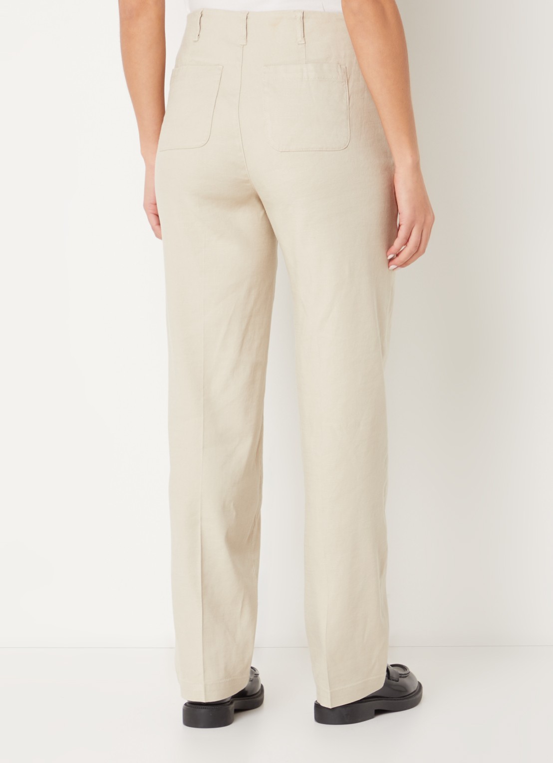NYDJ Marilyn high waist straight fit broek in linnenblend met steekzakken - achterkant 4 beige