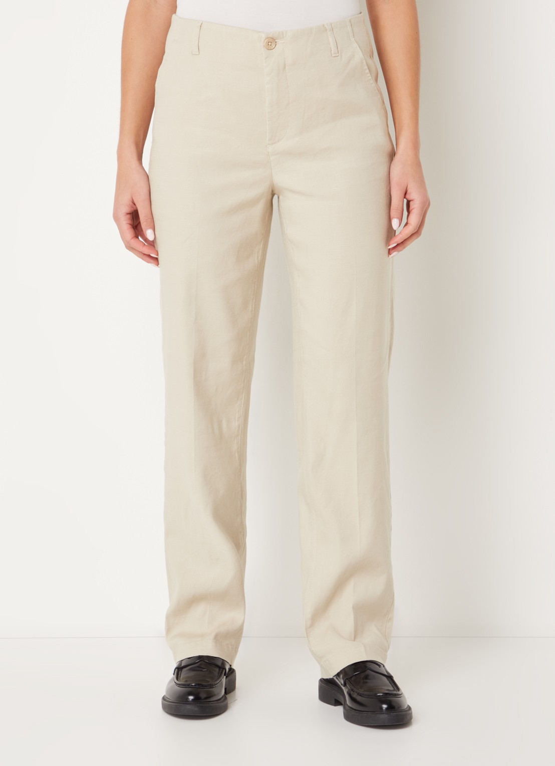NYDJ Marilyn high waist straight fit broek in linnenblend met steekzakken - detail 3 beige