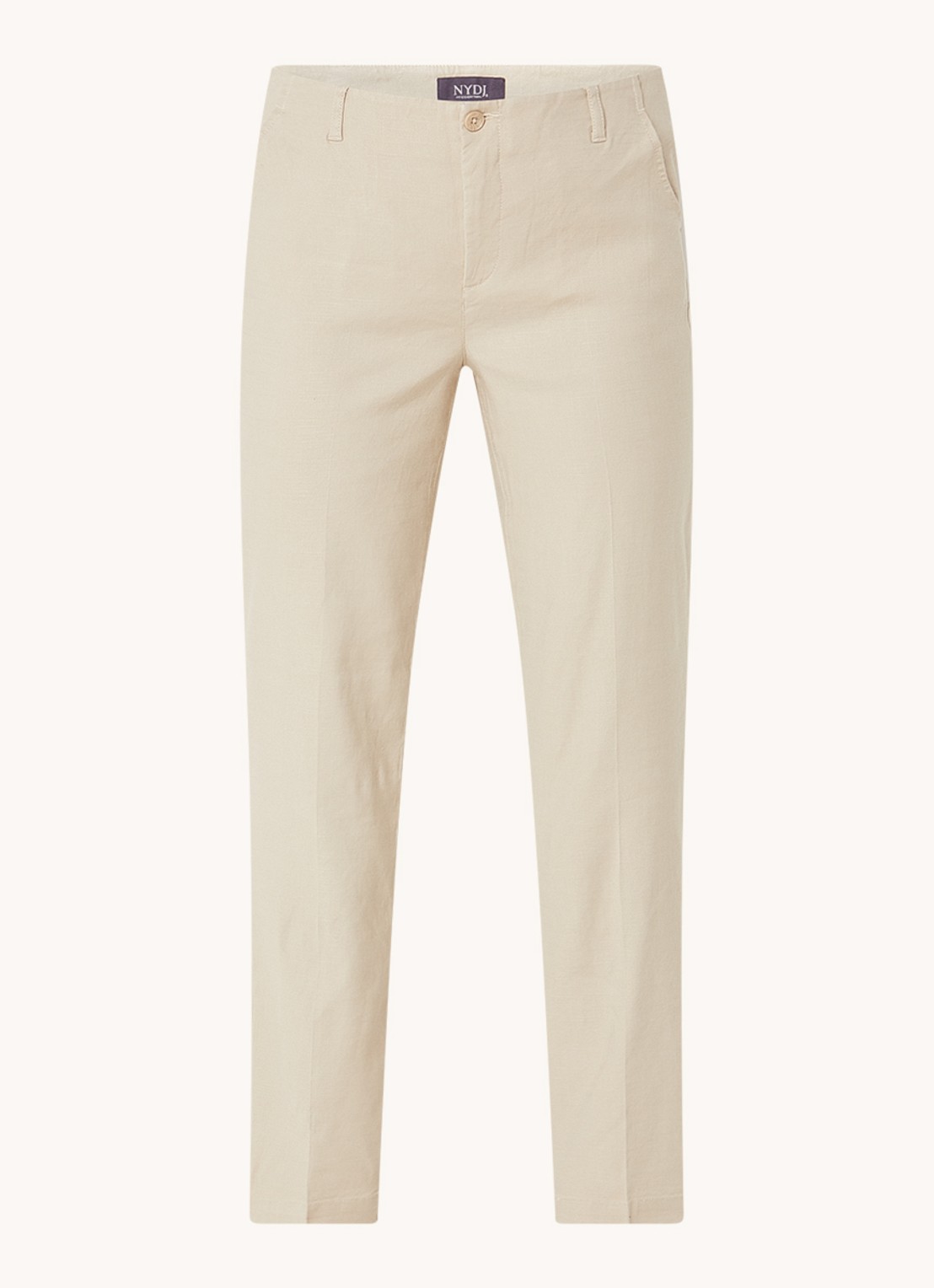 NYDJ Marilyn high waist straight fit broek in linnenblend met steekzakken - voorkant beige