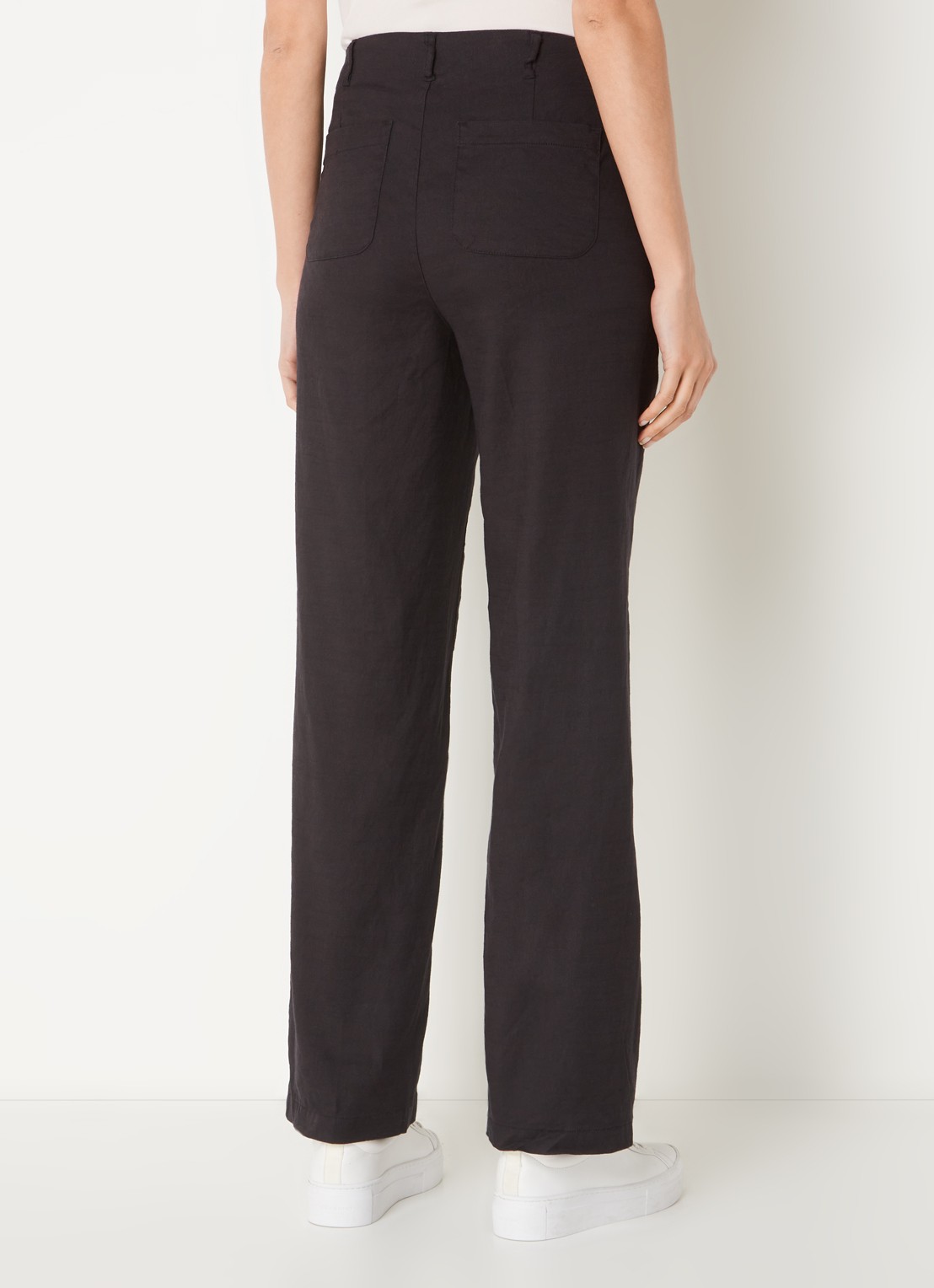 NYDJ Marilyn high waist straight fit broek in linnenblend met steekzakken - achterkant zwart