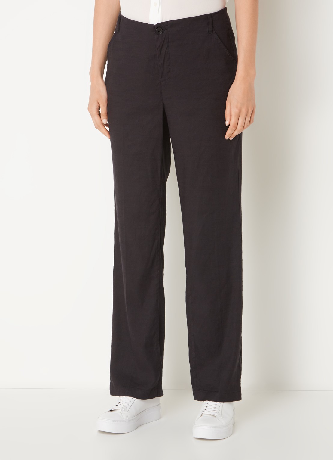 NYDJ Marilyn high waist straight fit broek in linnenblend met steekzakken - detail 4 zwart