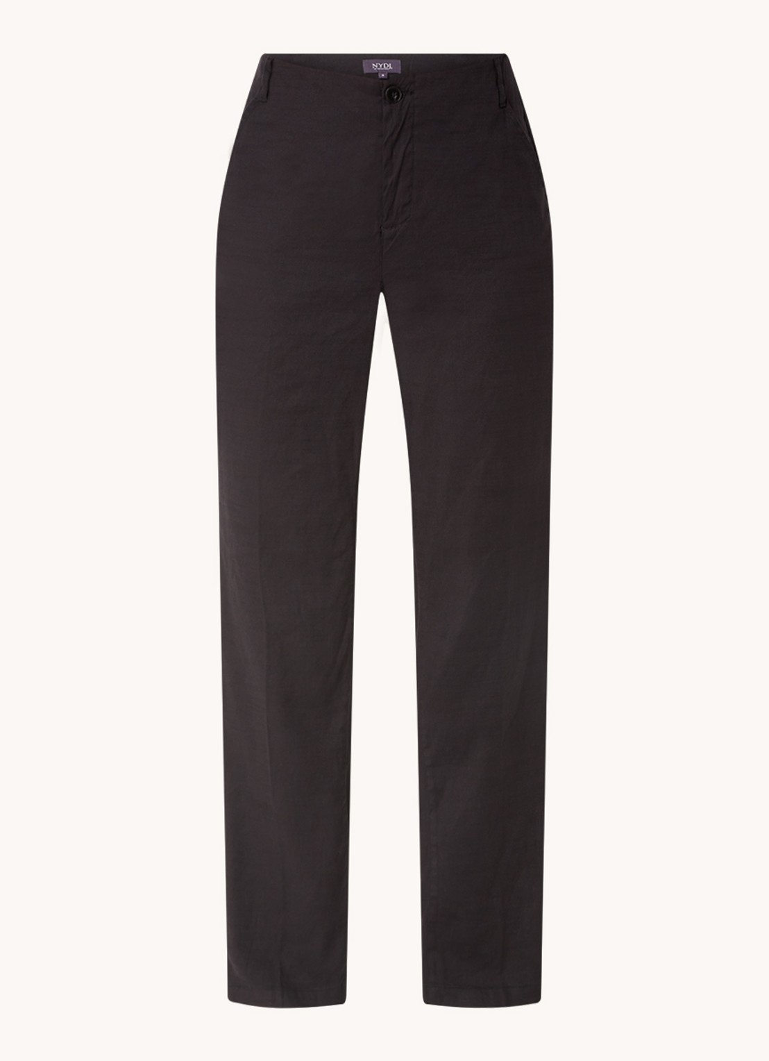 NYDJ Marilyn high waist straight fit broek in linnenblend met steekzakken - voorkant 2 zwart