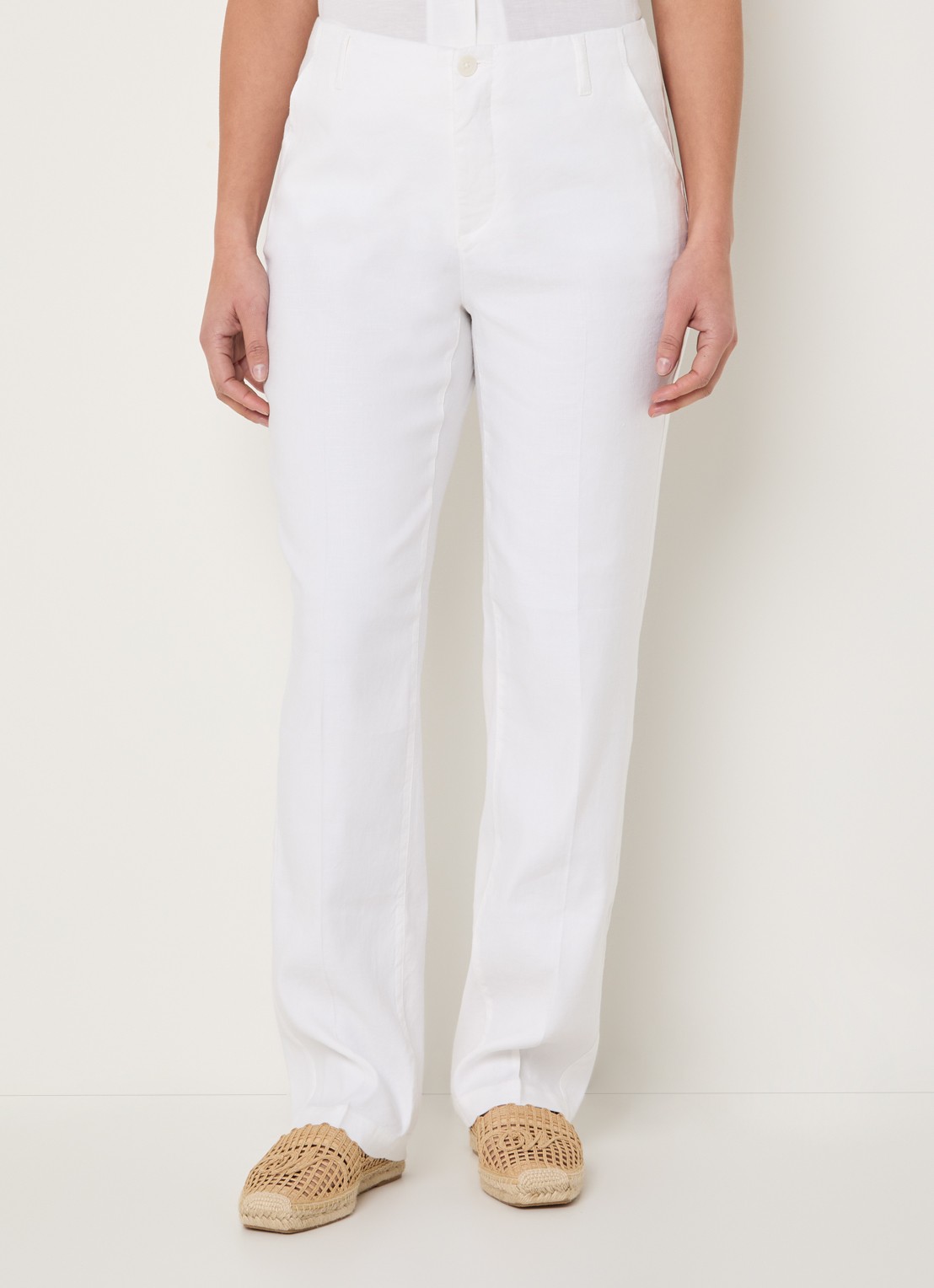 NYDJ Marilyn high waist straight fit broek in linnenblend met steekzakken - detail wit