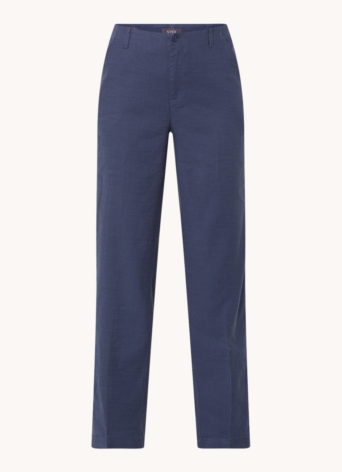 NYDJ Marilyn high waist straight fit broek in linnenblend met steekzakken - voorkant 3 donkerblauw