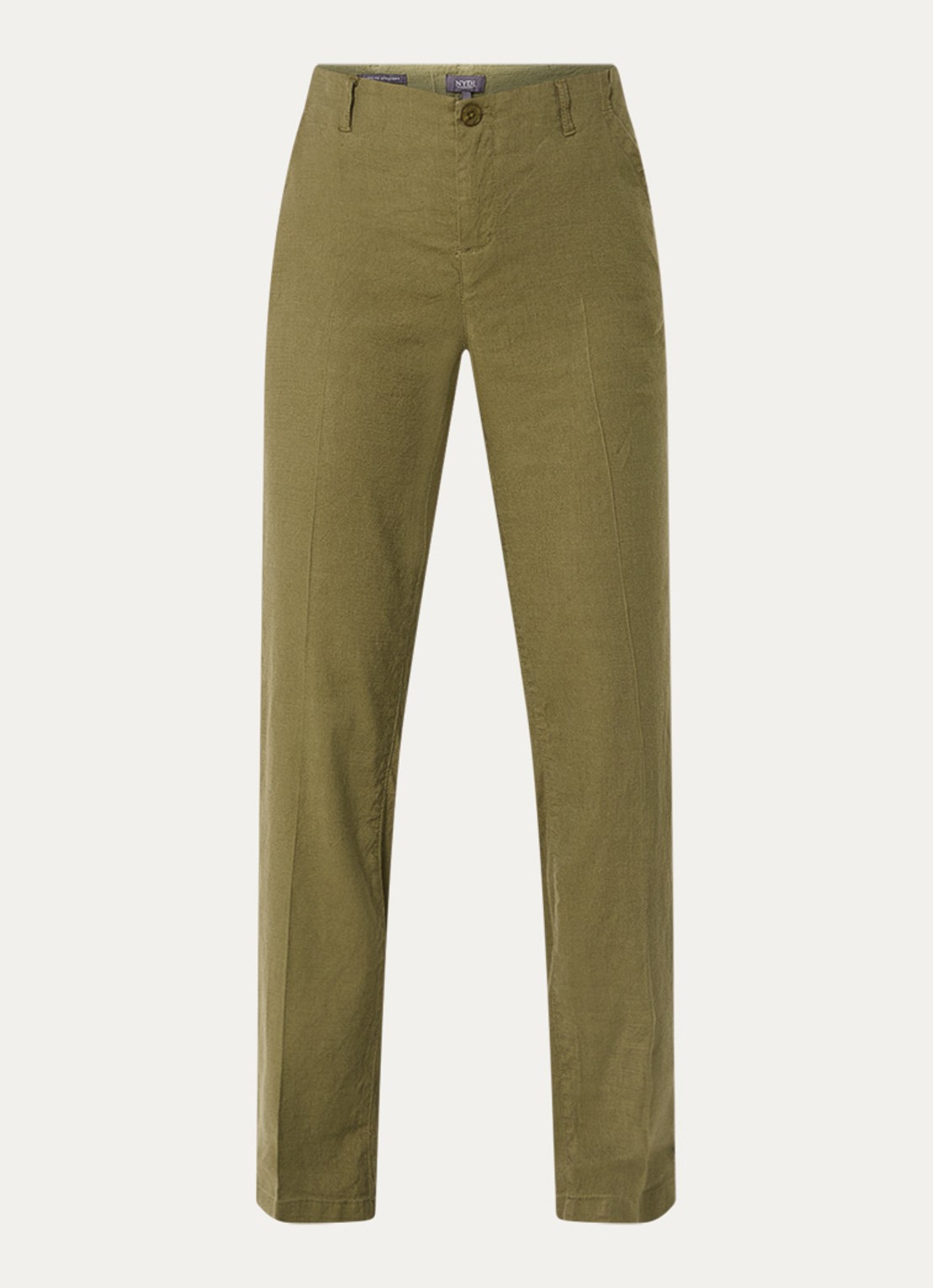 NYDJ Marilyn high waist straight fit broek in linnenblend met steekzakken - voorkant legergroen