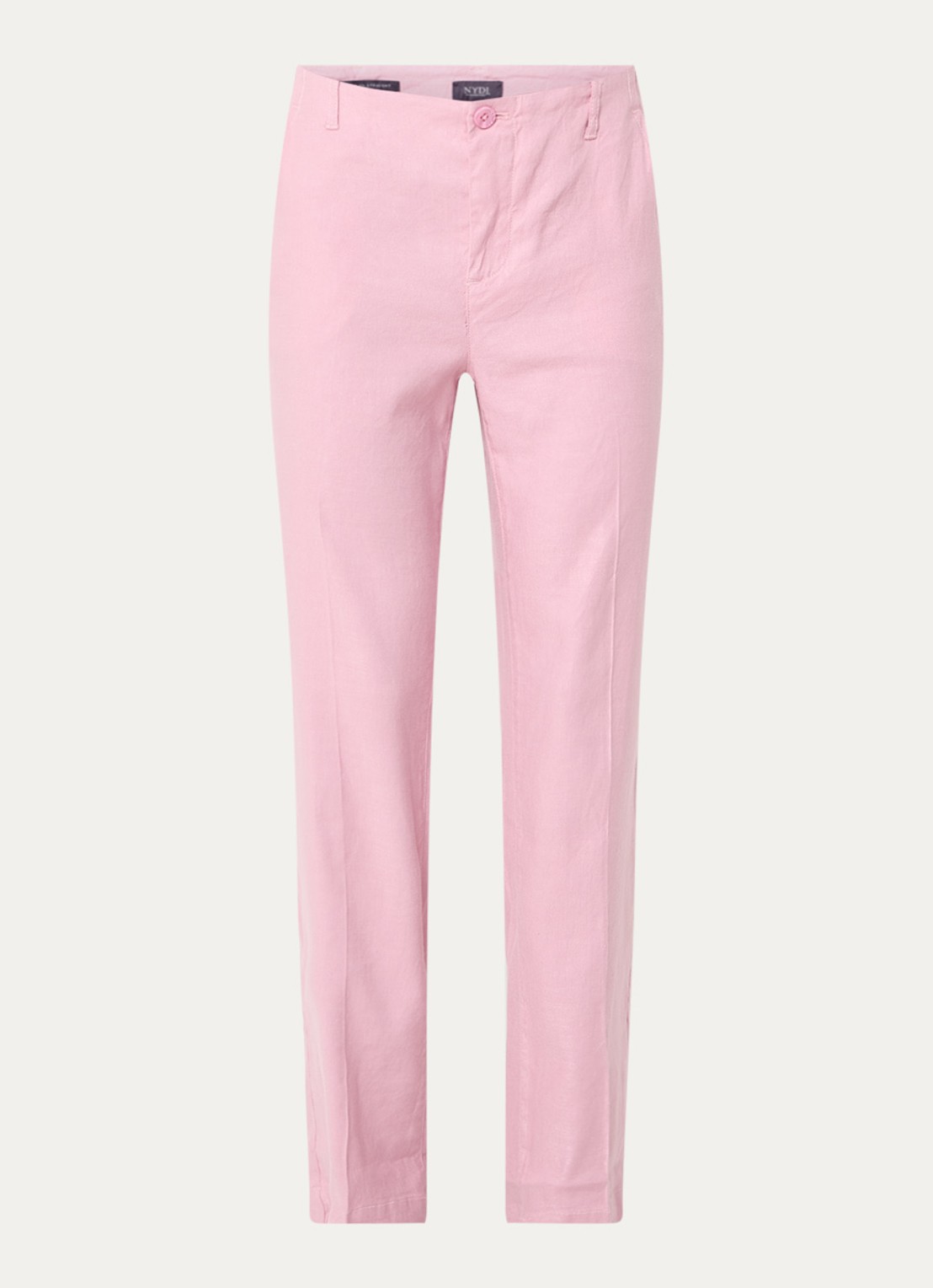 NYDJ Marilyn high waist straight fit broek in linnenblend met steekzakken - voorkant lichtroze