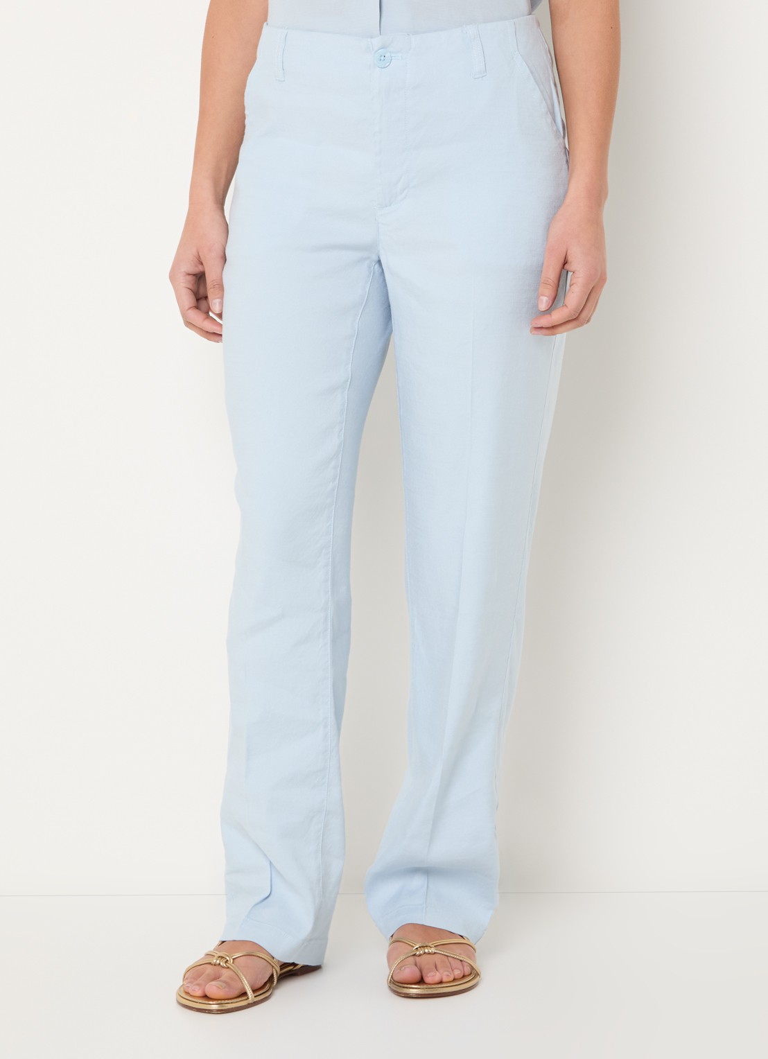 NYDJ Marilyn high waist straight fit broek in linnenblend met steekzakken - detail 2 donkerblauw