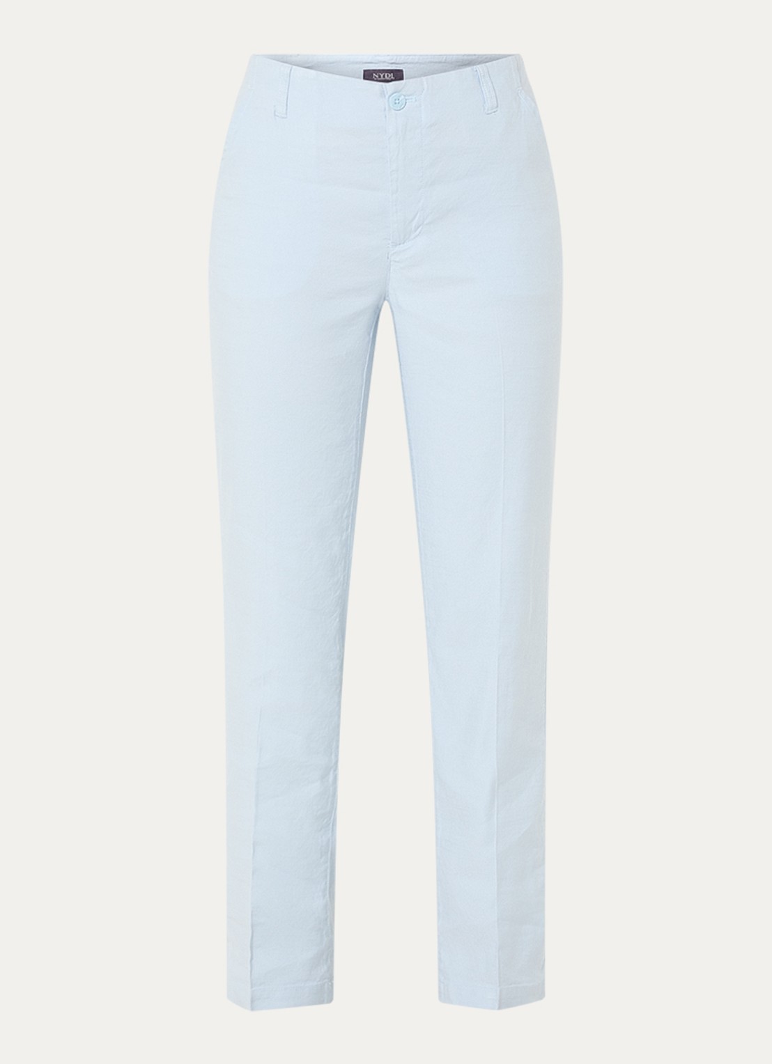 NYDJ Marilyn high waist straight fit broek in linnenblend met steekzakken - voorkant 3 donkerblauw