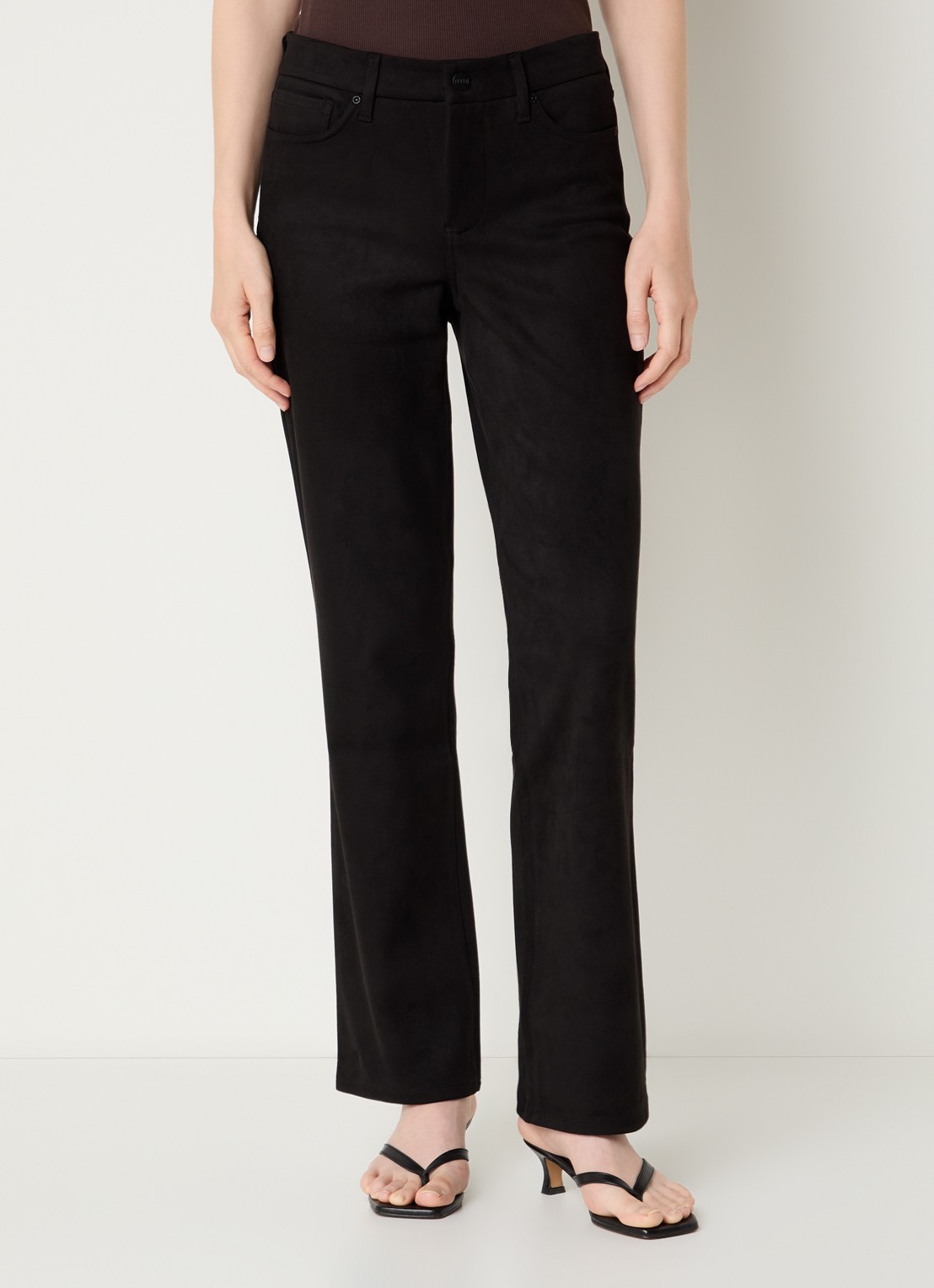 NYDJ Marilyn high waist straight fit broek van imitatiesuède - detail 4 zwart
