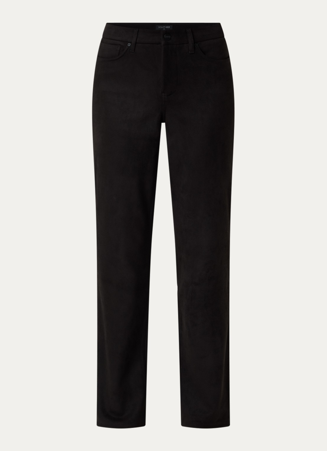 NYDJ Marilyn high waist straight fit broek van imitatiesuède - voorkant zwart
