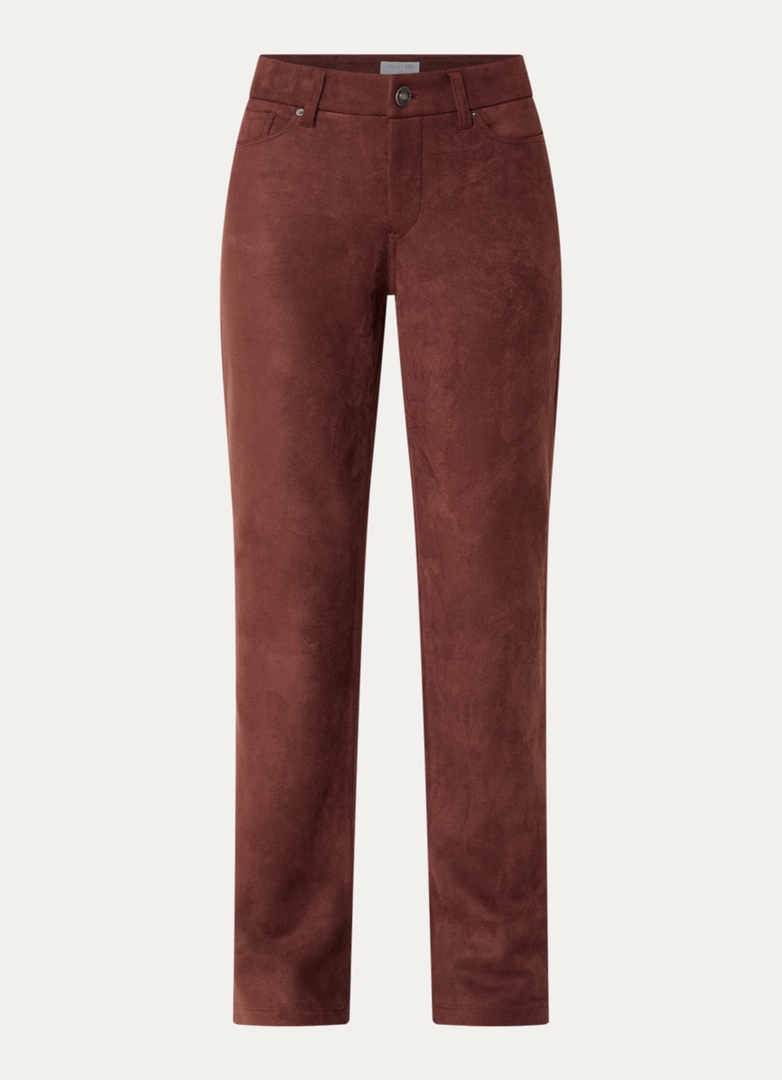 NYDJ Marilyn high waist straight fit broek van imitatiesuède - voorkant 3 chocoladebruin