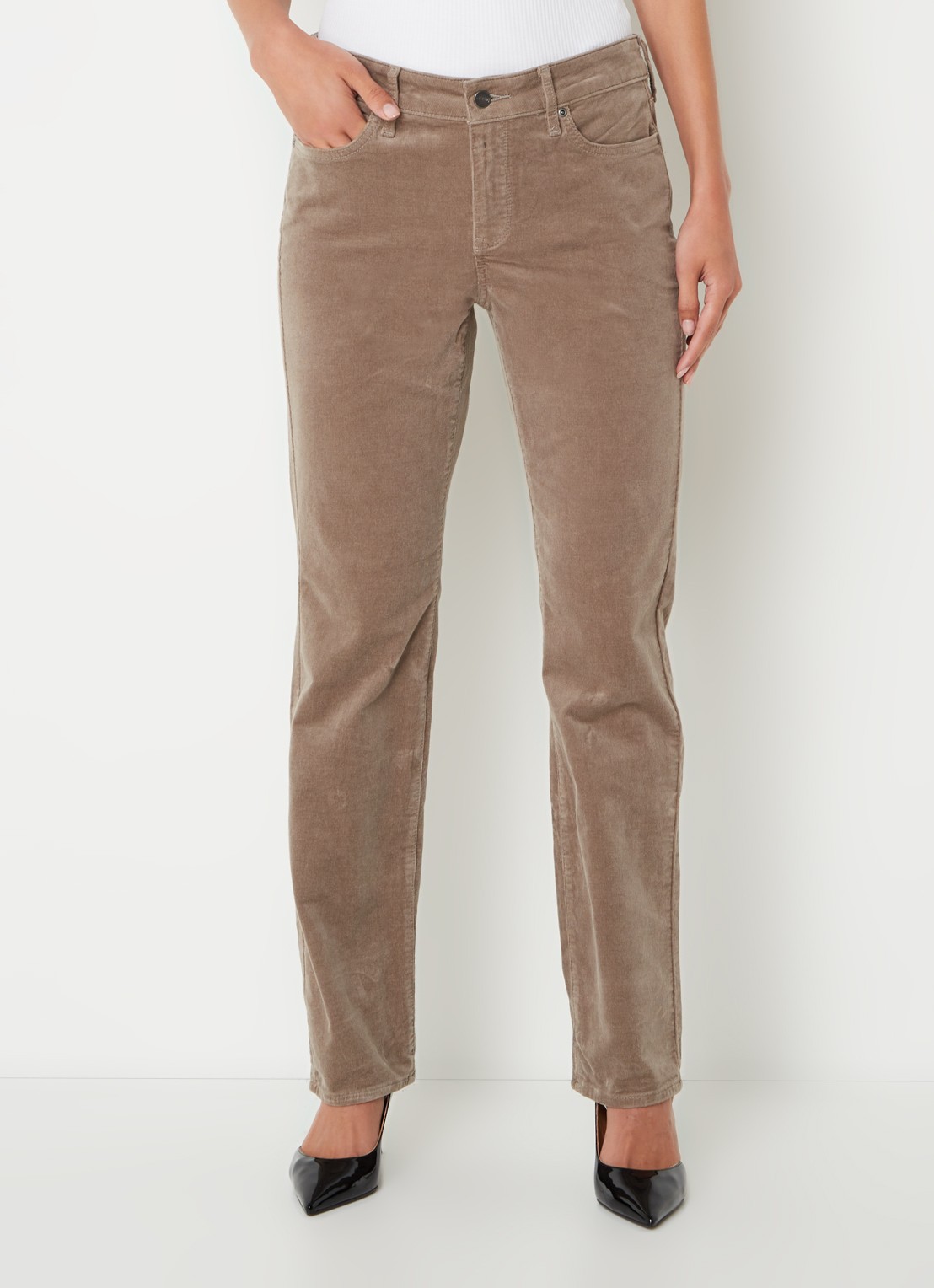 NYDJ Marilyn high waist straight fit chino van corduroy - detail taupe