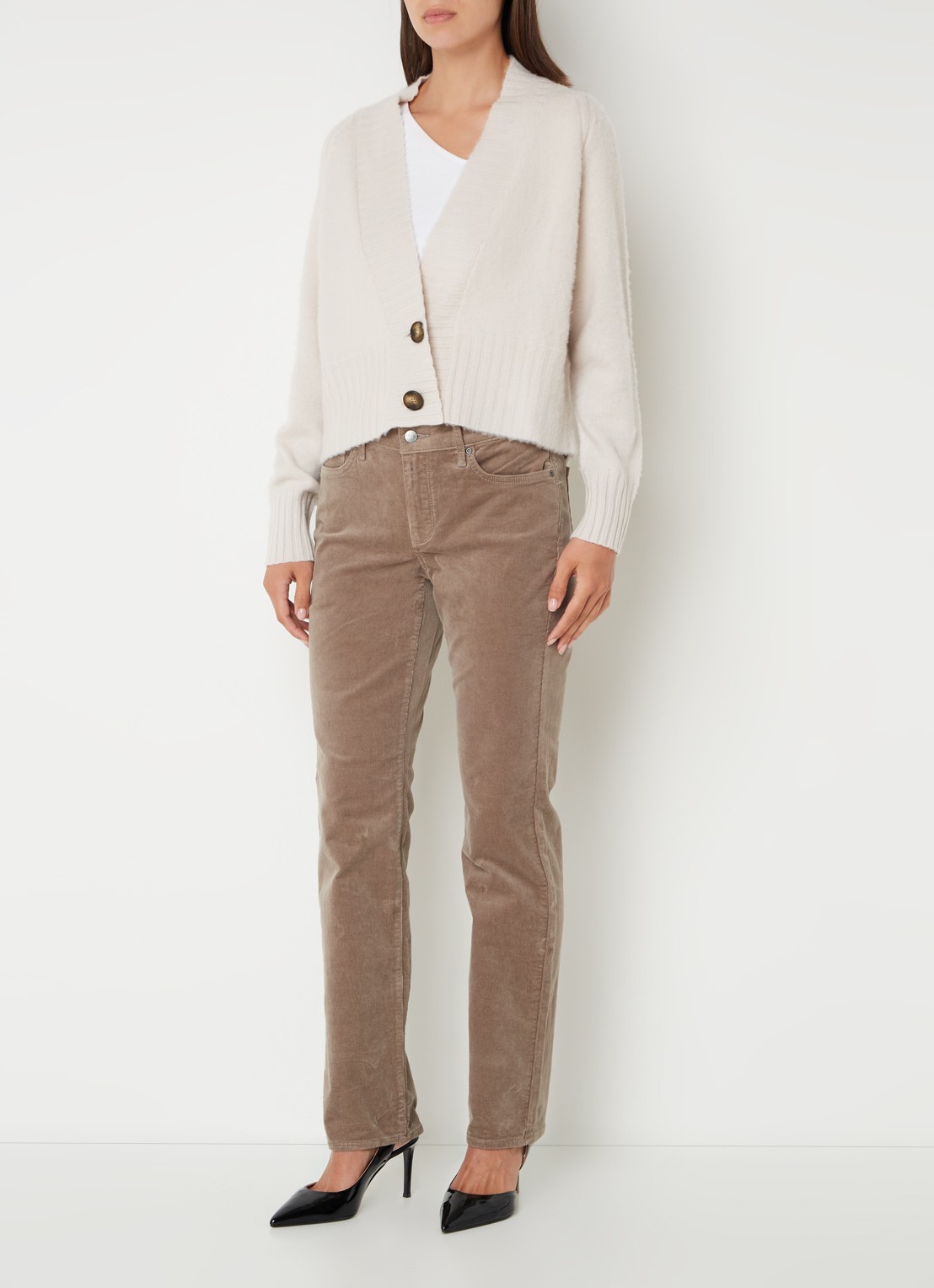 NYDJ Marilyn high waist straight fit chino van corduroy - voorkant 4 taupe