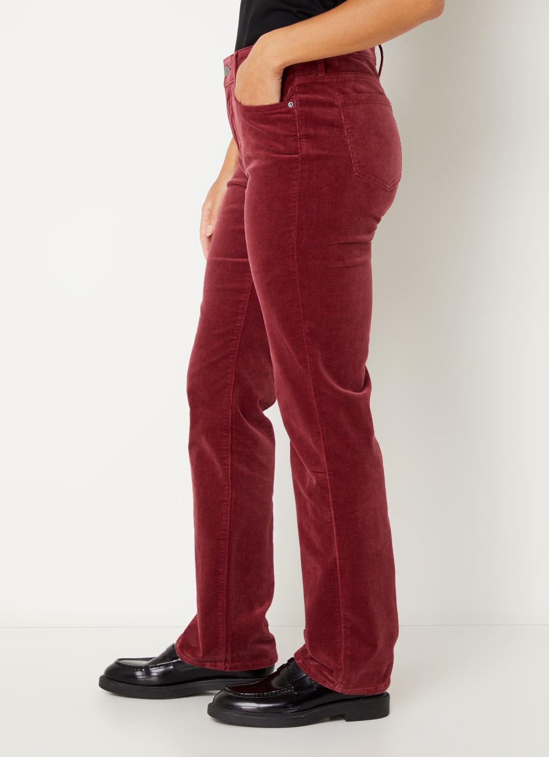 NYDJ Marilyn high waist straight fit chino van corduroy - detail 5 donkerrood