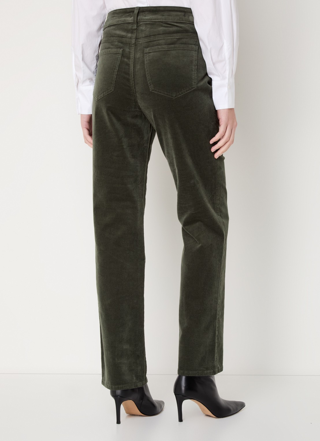 NYDJ Marilyn high waist straight fit chino van corduroy - achterkant 6 mosgroen