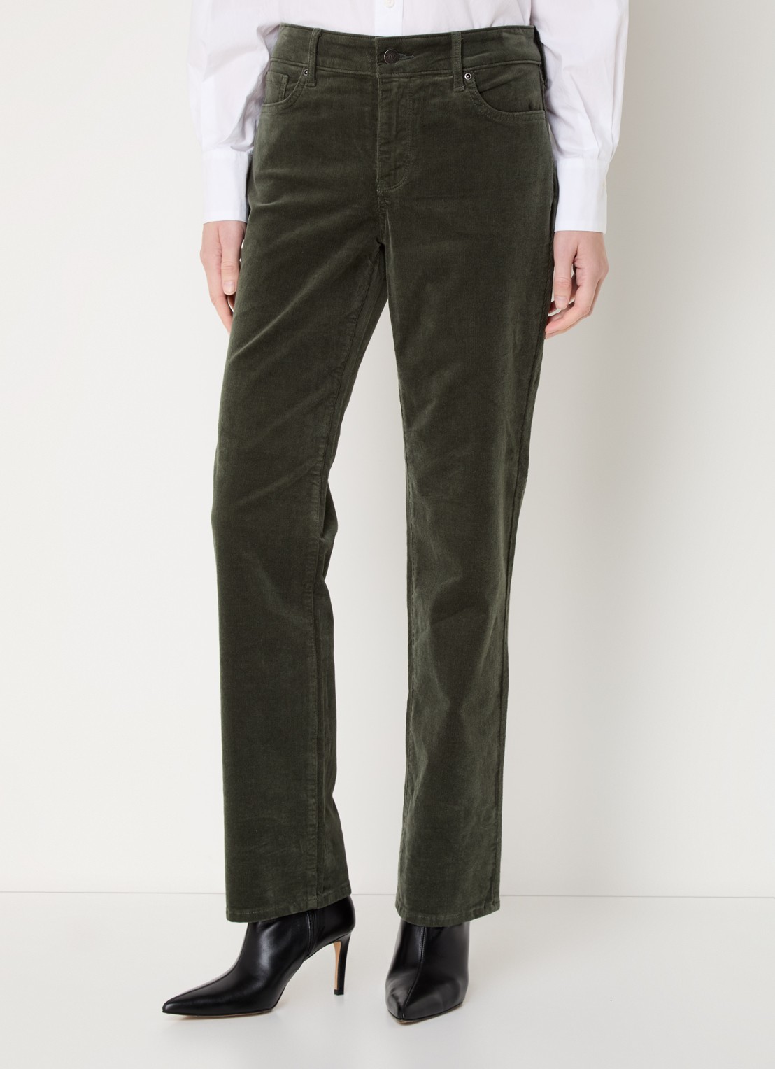 NYDJ Marilyn high waist straight fit chino van corduroy - detail mosgroen
