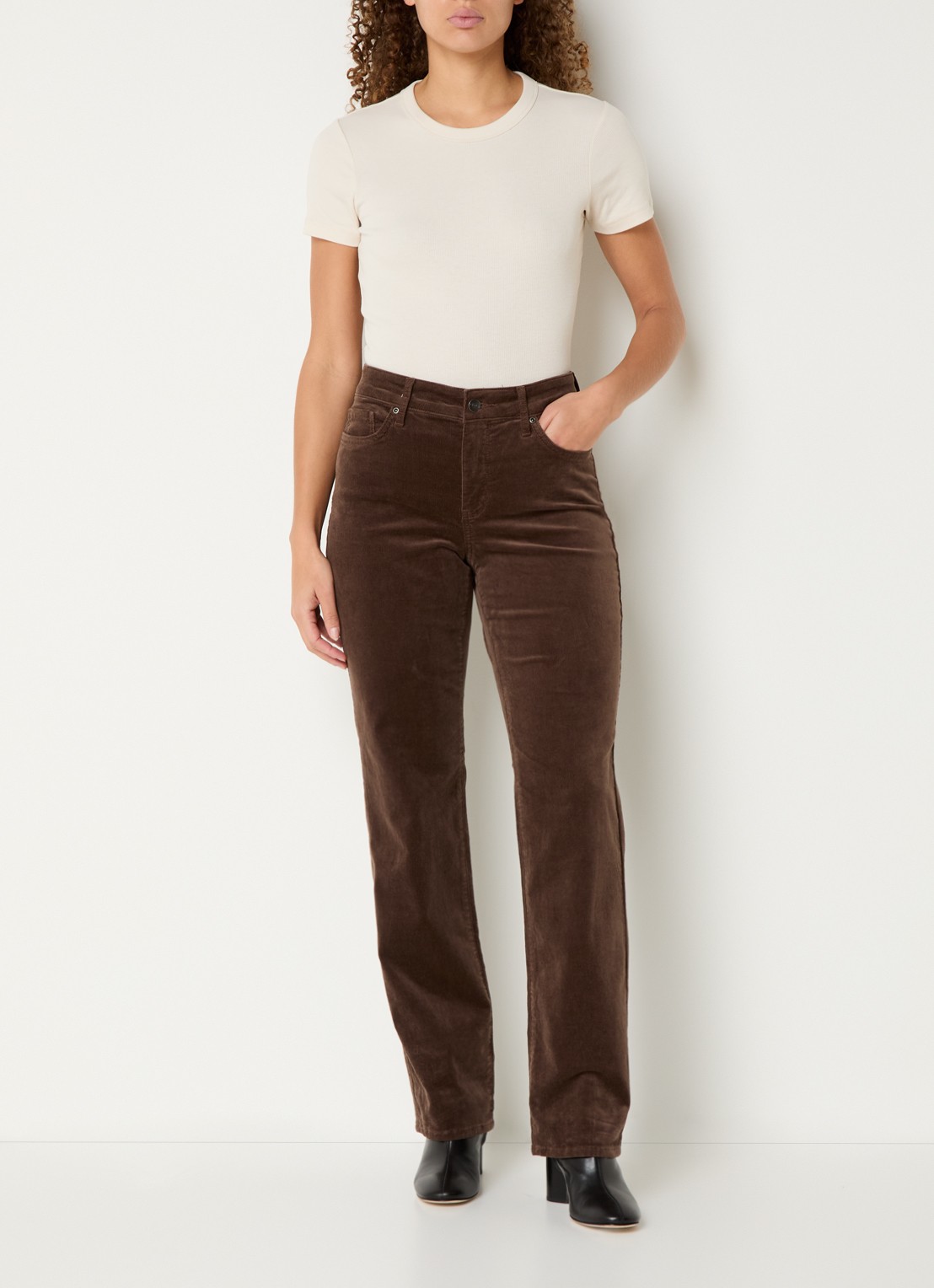NYDJ Marilyn high waist straight fit chino van corduroy - voorkant 5 bruin