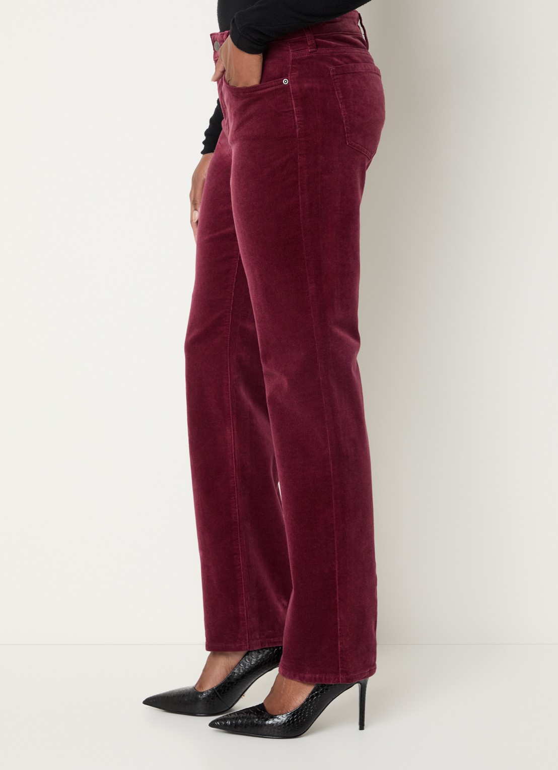 NYDJ Marilyn high waist straight fit chino van corduroy - detail 4 bordeauxrood