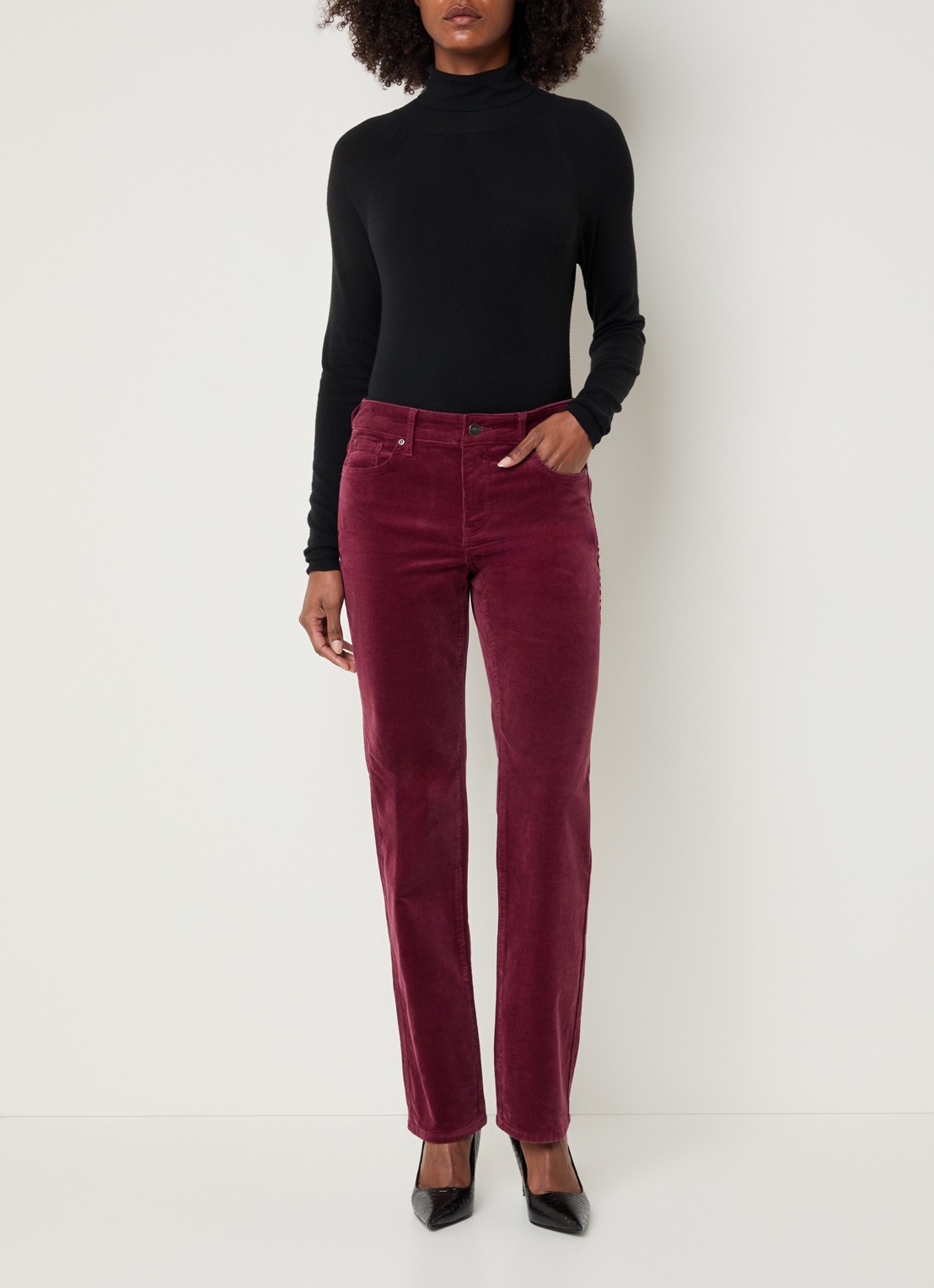 NYDJ Marilyn high waist straight fit chino van corduroy - voorkant 2 bordeauxrood