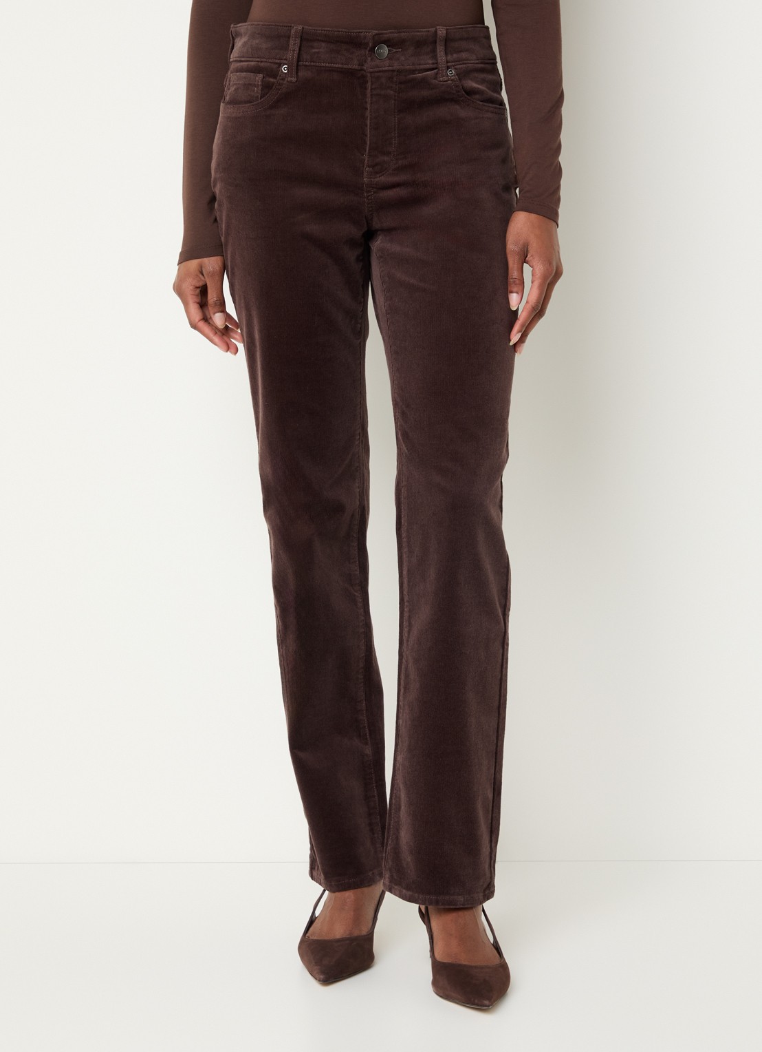 NYDJ Marilyn high waist straight fit chino van corduroy - detail 2 donkerbruin