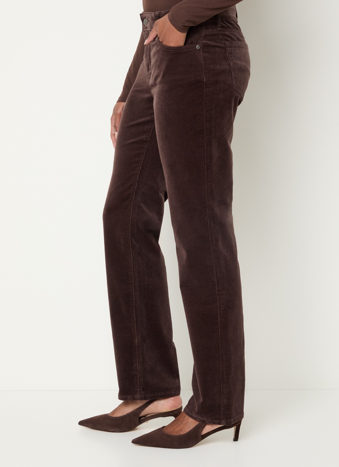 NYDJ Marilyn high waist straight fit chino van corduroy - detail 3 donkerbruin