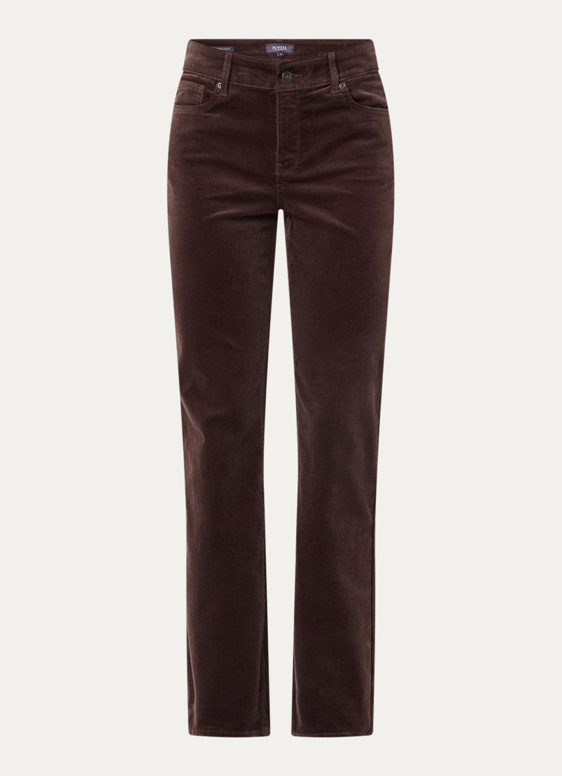 NYDJ Marilyn high waist straight fit chino van corduroy - voorkant 4 donkerbruin