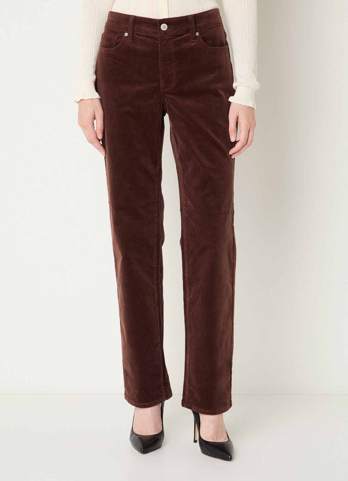 NYDJ Marilyn high waist straight fit chino van corduroy - detail lichtbruin