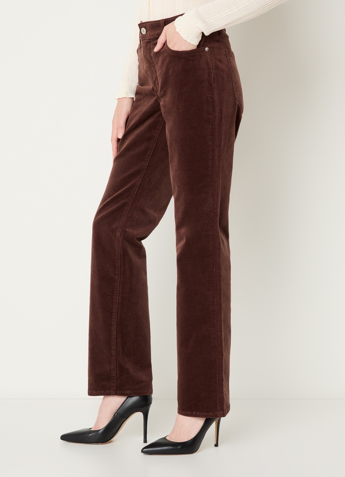 NYDJ Marilyn high waist straight fit chino van corduroy - detail 2 lichtbruin