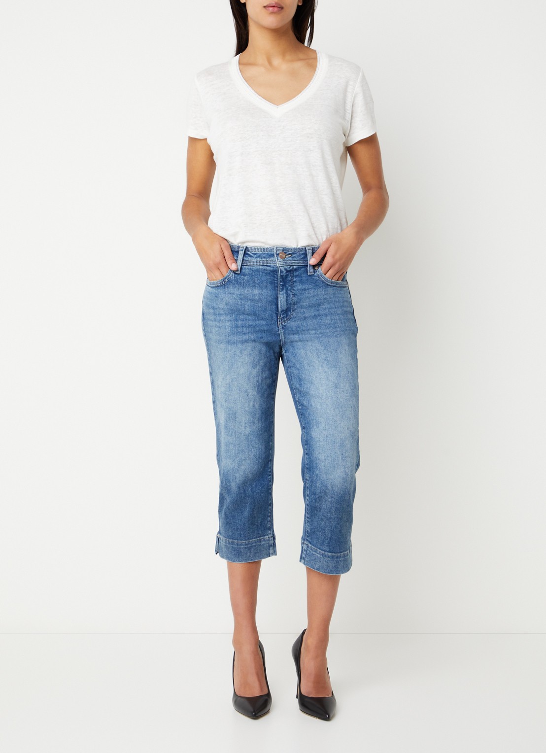 NYDJ Marilyn mid waist slim fit capri broek met steekzakken - voorkant 2 indigo