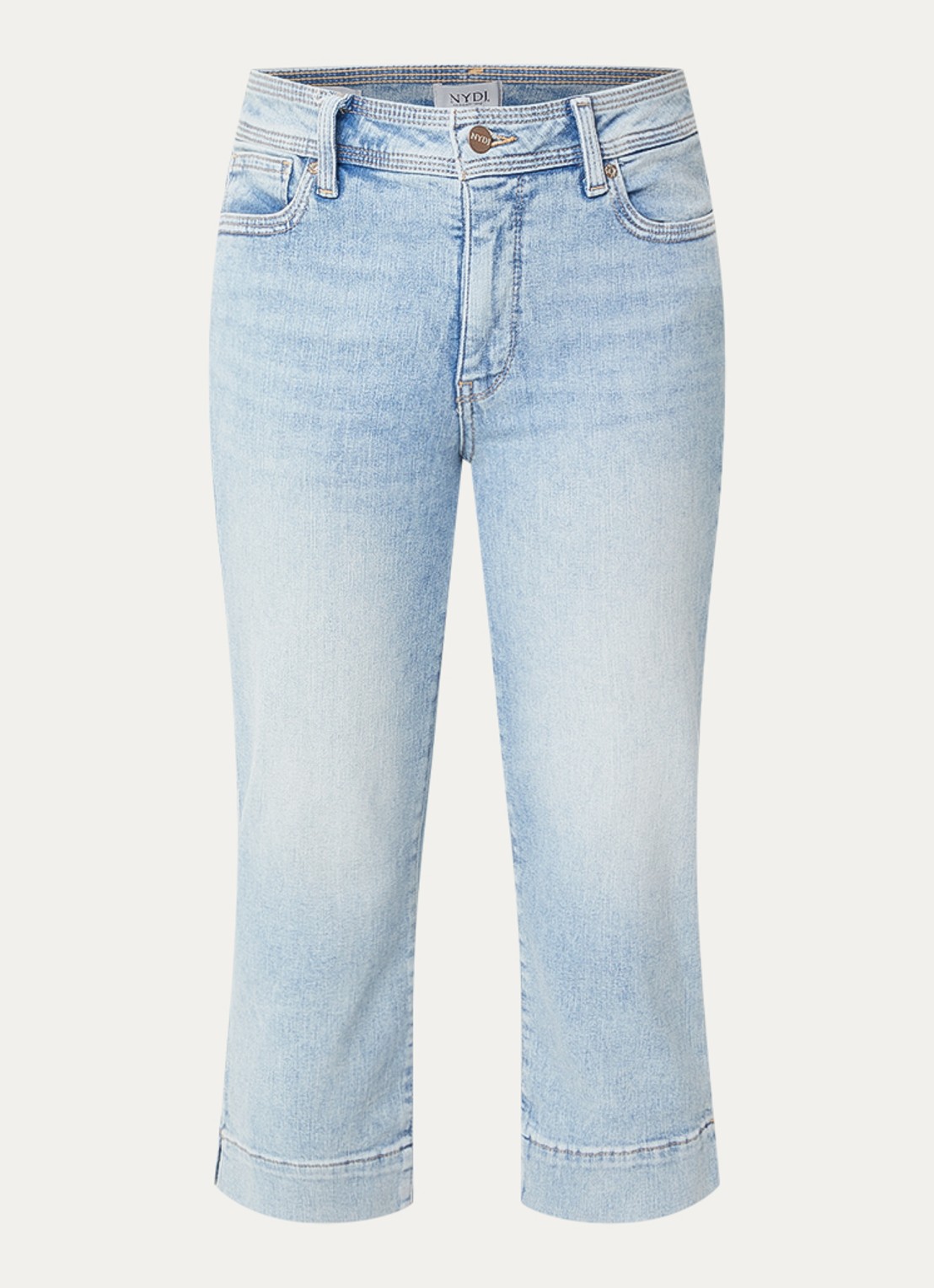 NYDJ Marilyn mid waist slim fit capri broek met steekzakken - voorkant 4 lichtblauw