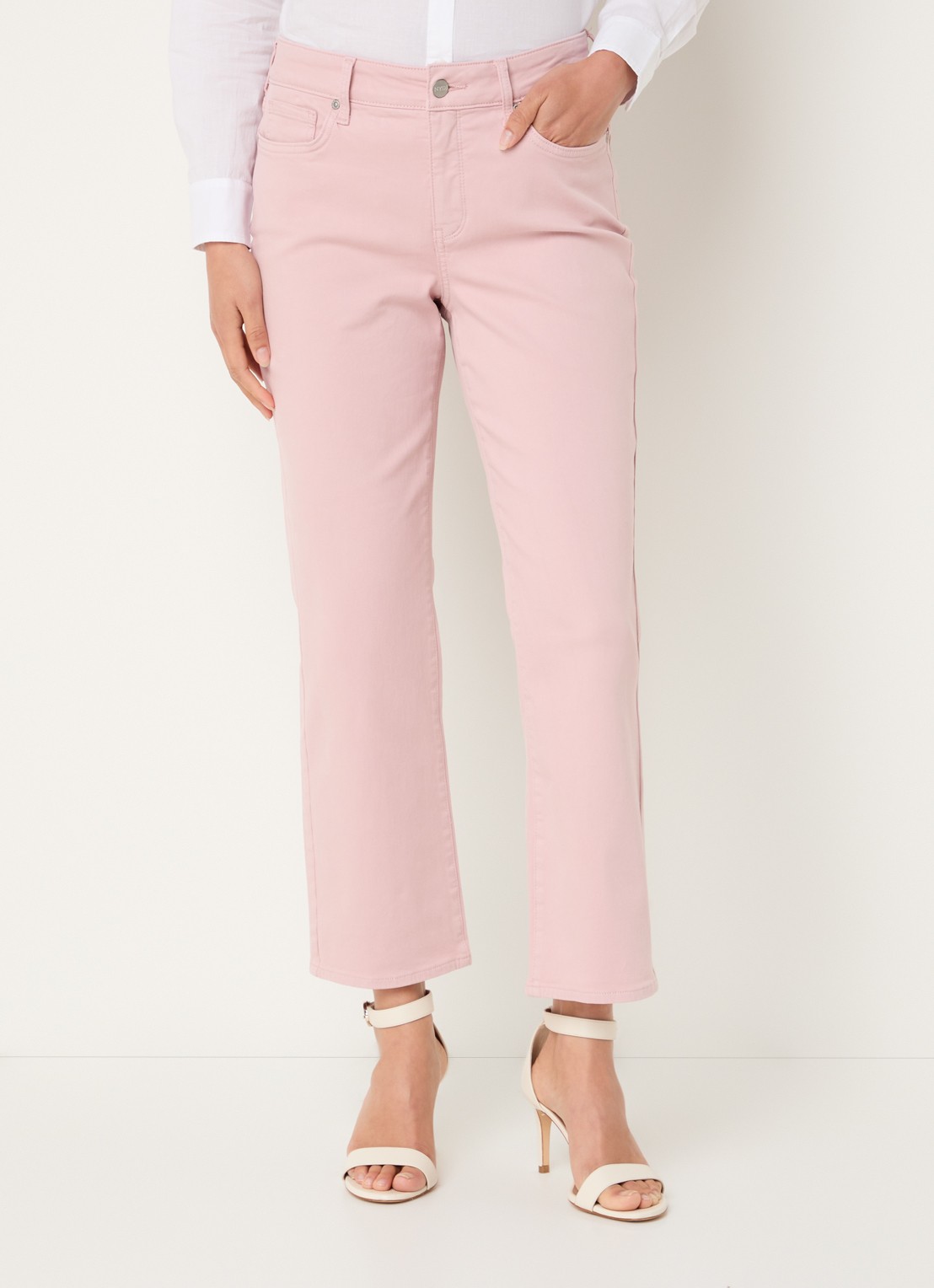 NYDJ Marilyn mid waist straight leg cropped jeans met gekleurde wassing - detail 3 lichtroze