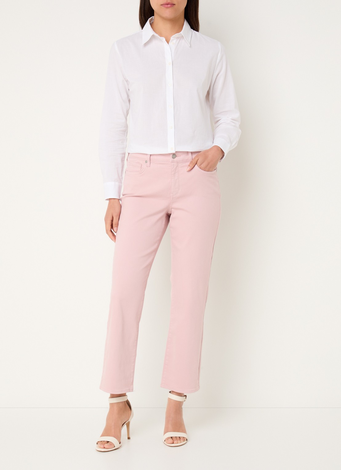 NYDJ Marilyn mid waist straight leg cropped jeans met gekleurde wassing - voorkant 2 lichtroze