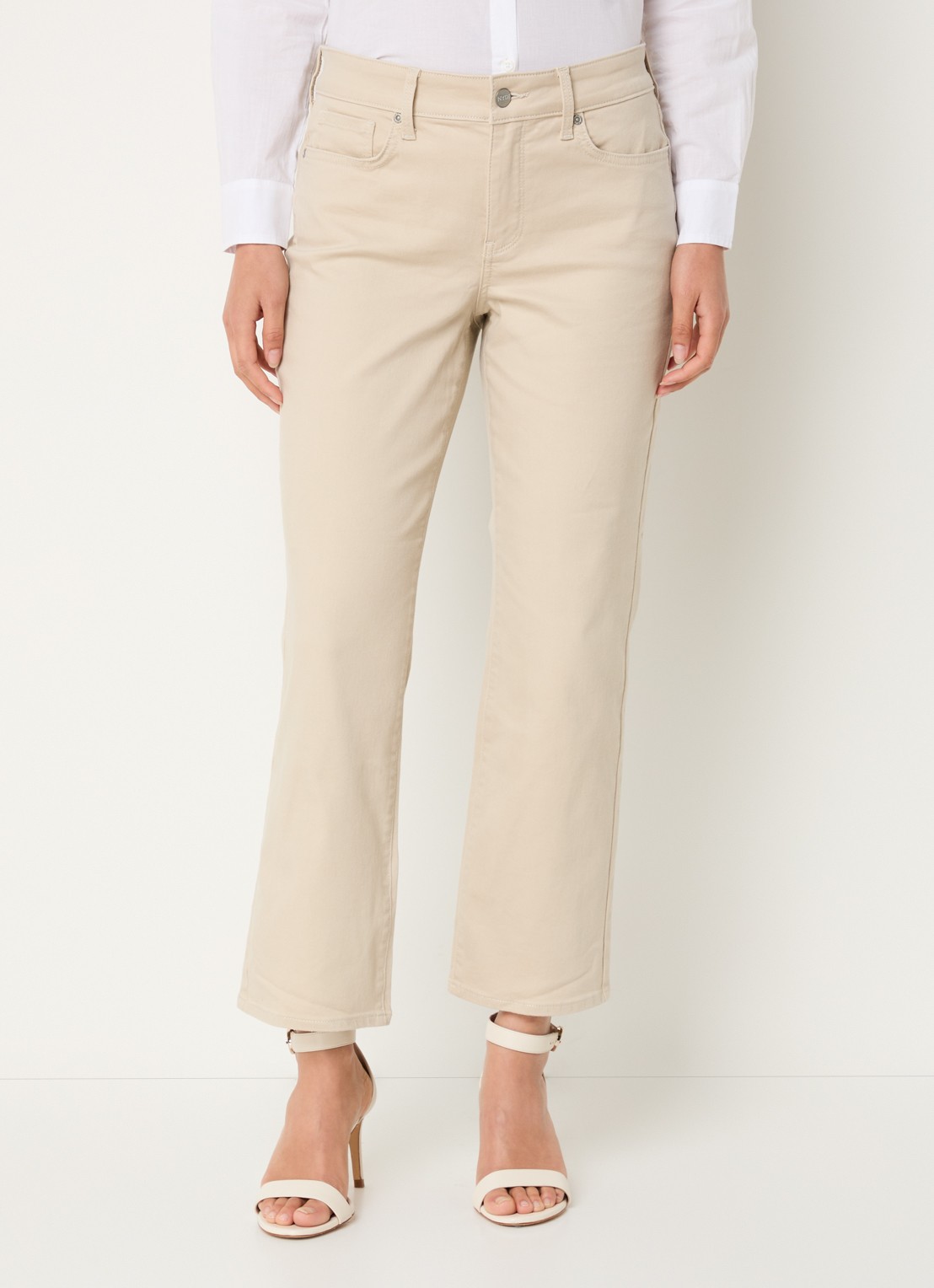 NYDJ Marilyn mid waist straight leg cropped jeans met gekleurde wassing - detail 2 beige
