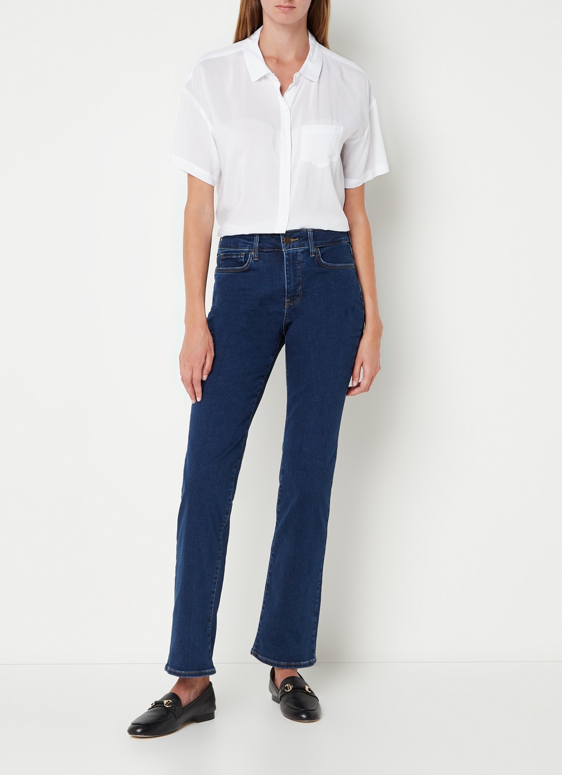 NYDJ Marilyn mid waist straight leg jeans met donkere wassing - voorkant 3 indigo