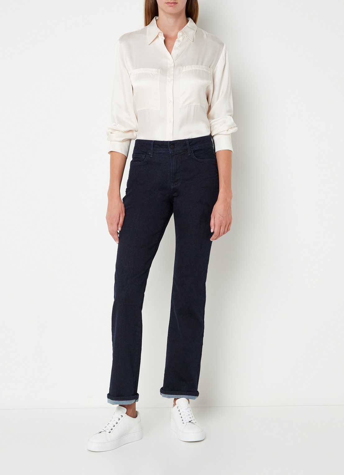 NYDJ Marilyn mid waist straight leg jeans met donkere wassing - voorkant 2 indigo